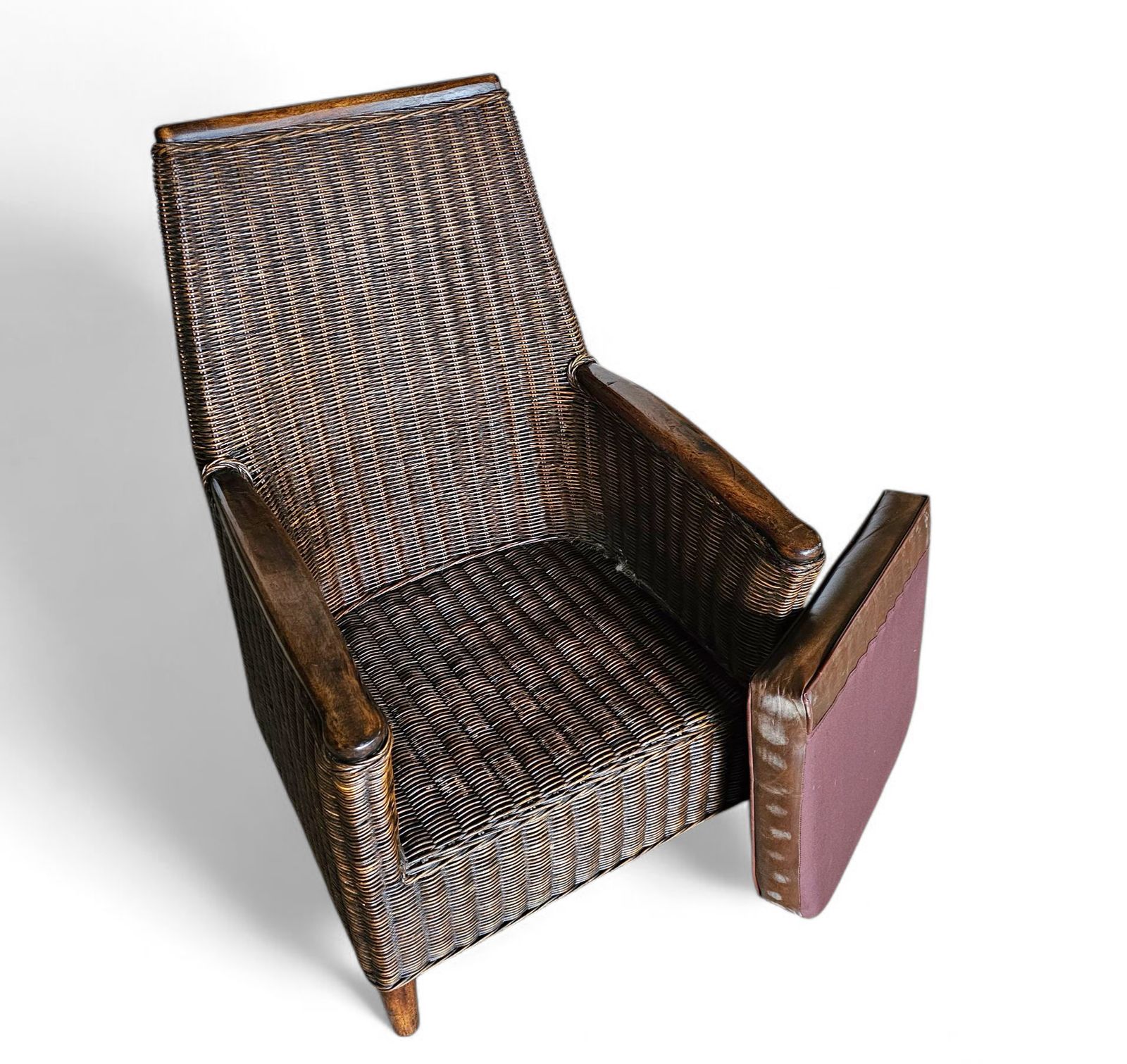 Rattan Arm Chair 1960s / Wooden Armrests / Leather Seat photo 864.0