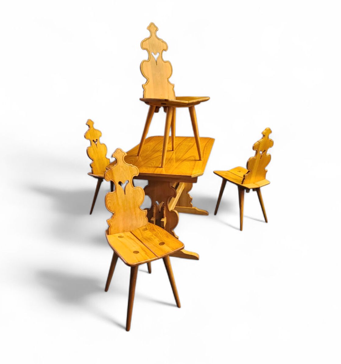 Furniture Cepelia Tiroler Chairs / Table / Set Of 5 / Poland 1960s / Marked photo