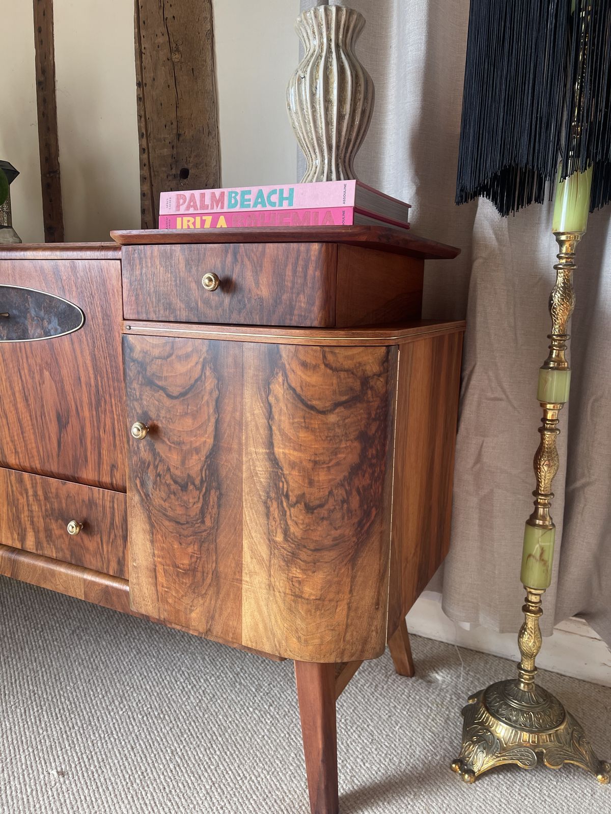 Mid Century Beautility Walnut Burl Cocktail Cabinet photo furniture