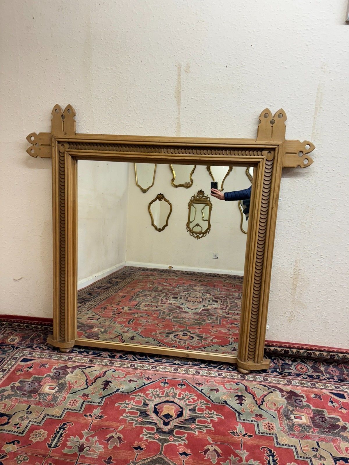 Stunning Antique Pine Gothic Revival Mirror/Overmantle Circa 1880