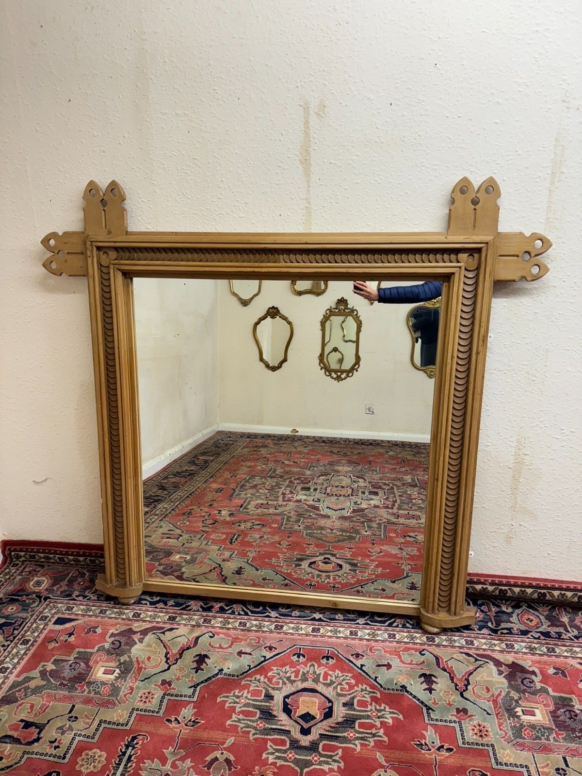 Stunning Antique Pine Gothic Revival Mirror/Overmantle Circa 1880 photo for sale