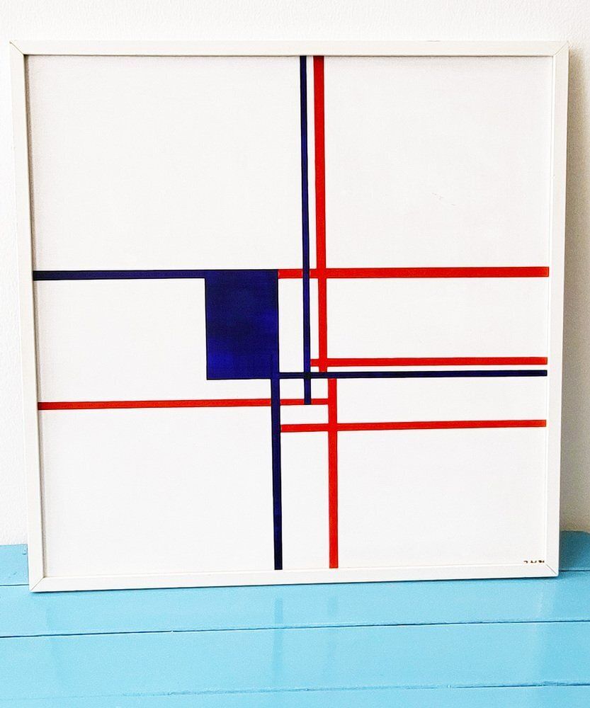 After Mondrian, Abstract Composition, 1972, Oil On Canvas & Wood