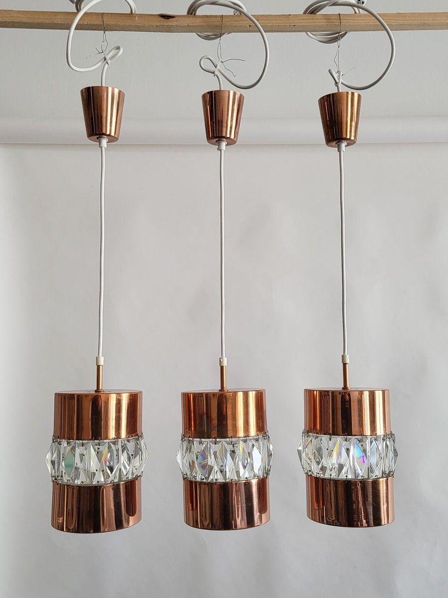 Lighting Modernist Crystal And Copper Pendant Lights By Bakalowits & Söhne, Austria, 1960s, Set Of 3 photo