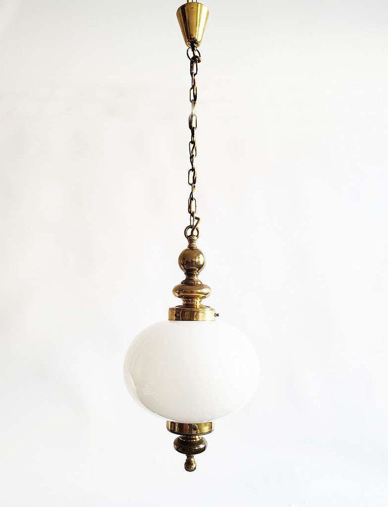 Mid Century Opaline Glass & Brass Ceiling Light In The Style Of Luigi Caccia Dominioni, 1950s photo furniture