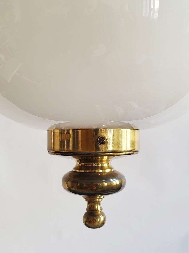 Mid Century Opaline Glass & Brass Ceiling Light In The Style Of Luigi Caccia Dominioni, 1950s photo 1450.0