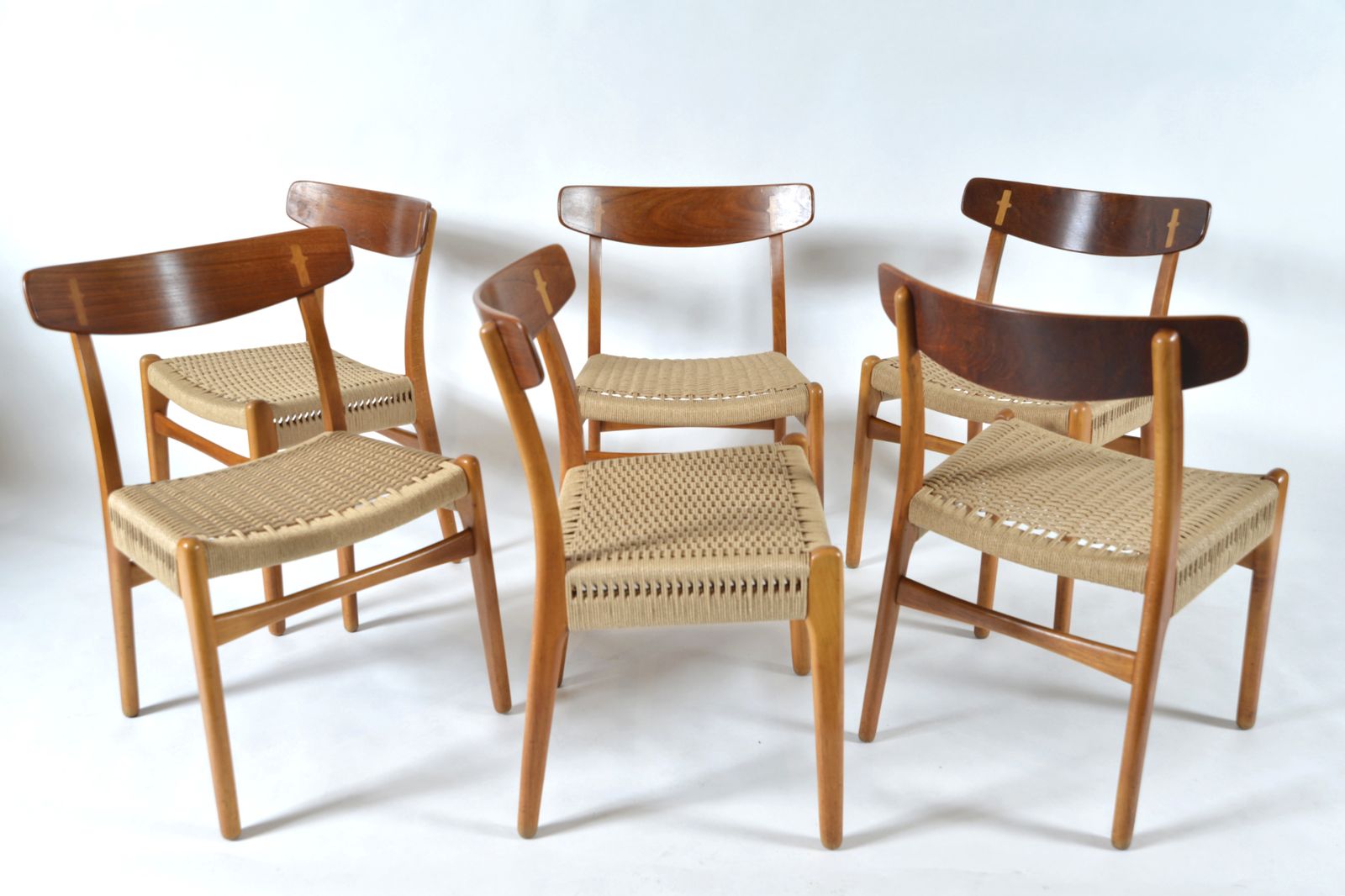 Set Of 6 Danish Hans Wegner Ch 23 Beech Teak Dining Chairs Carl Hansen 1950s photo Furniture