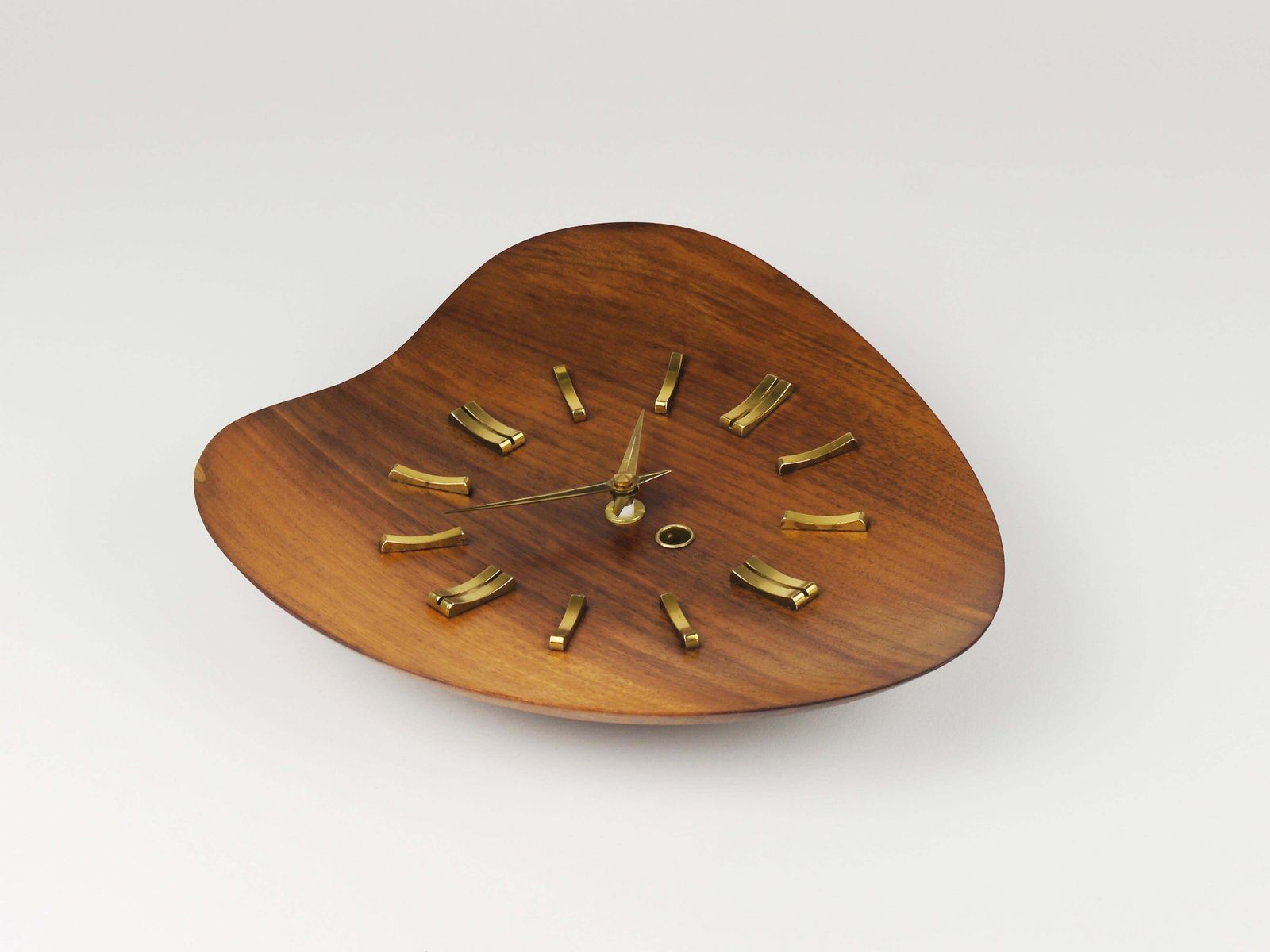 Organic Scandinavian Modern Mid Century Wall Clock, Teak & Brass, 1950s photo furniture