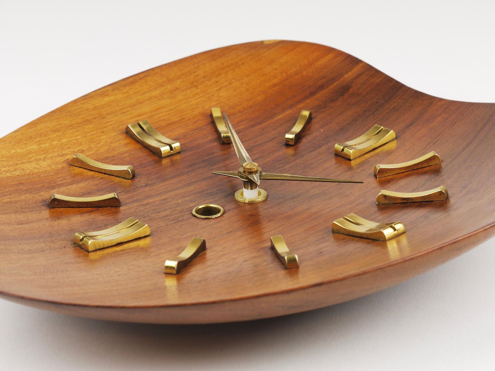 Organic Scandinavian Modern Mid Century Wall Clock, Teak & Brass, 1950s photo buy
