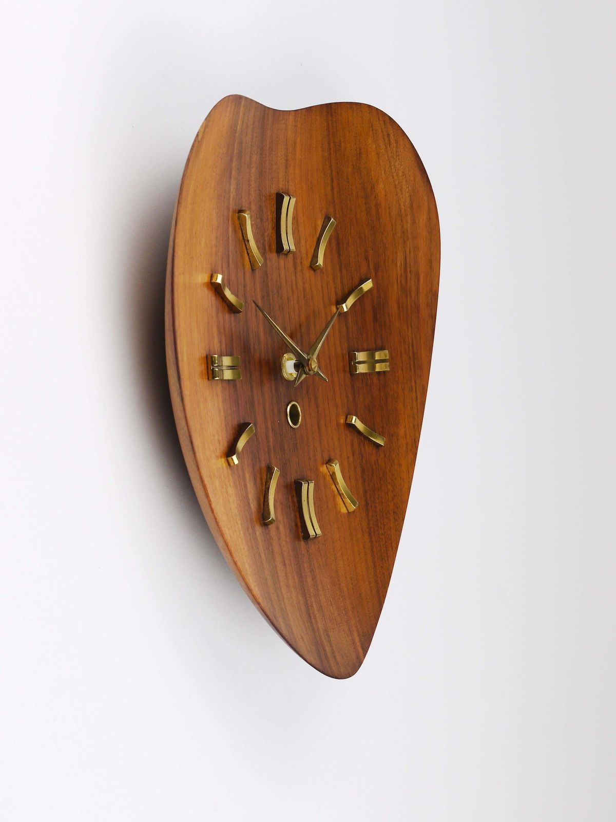 photo vinterior Organic Scandinavian Modern Mid Century Wall Clock, Teak & Brass, 1950s