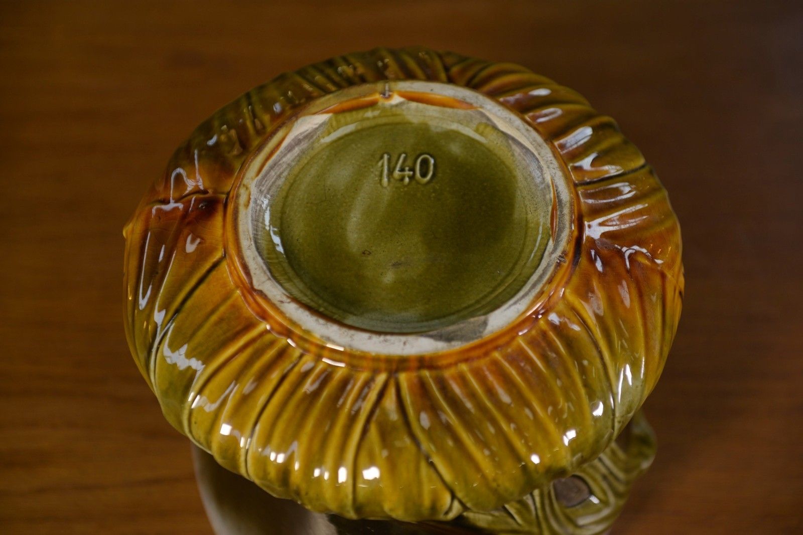 Art Nouveau Numbered Polychrome Ceramic Pot Cover Early 20th Century photo for sale
