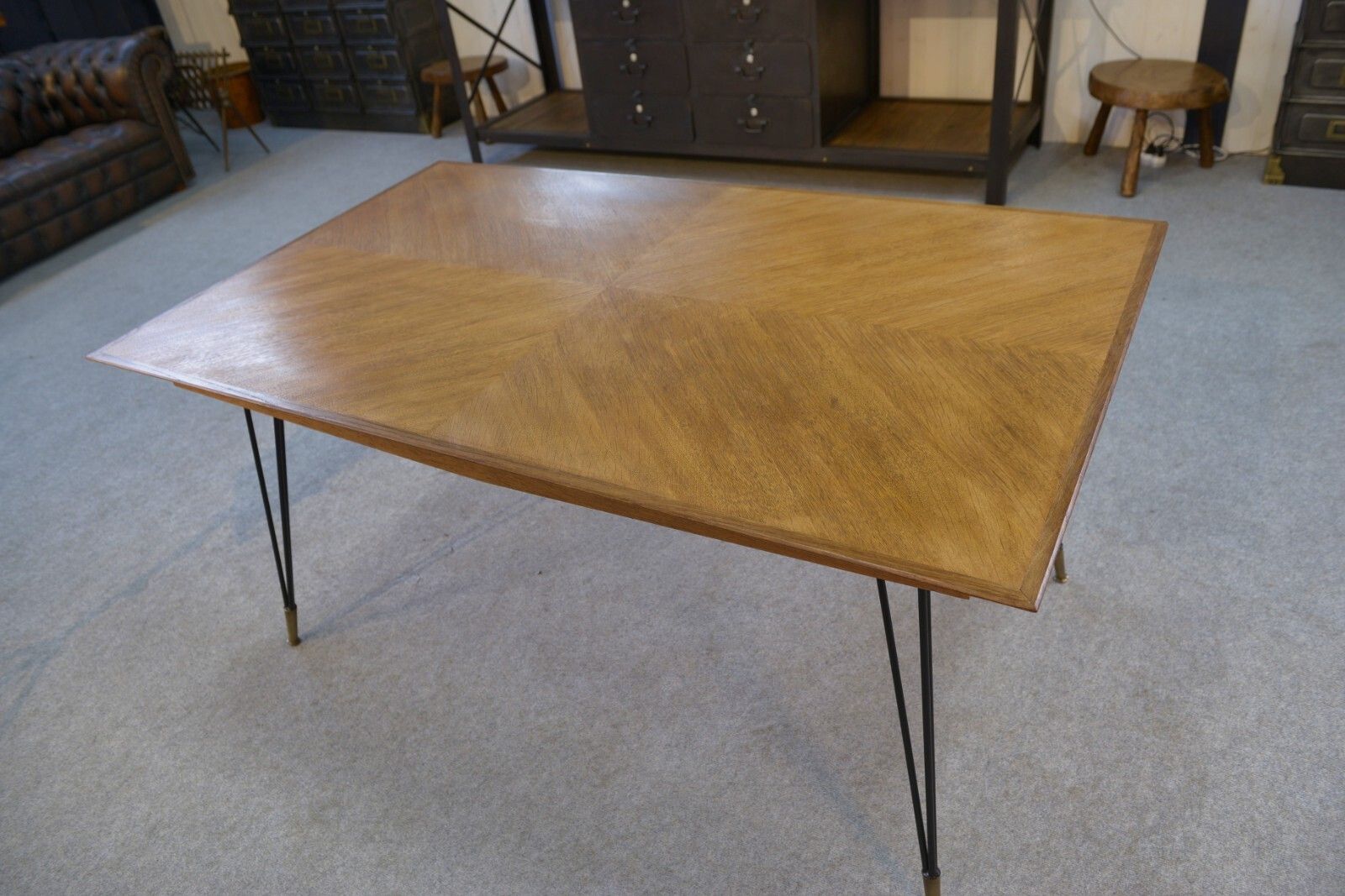 1960's Italian Design Cast Iron Bronze Oak Table And Stand photo vinterior