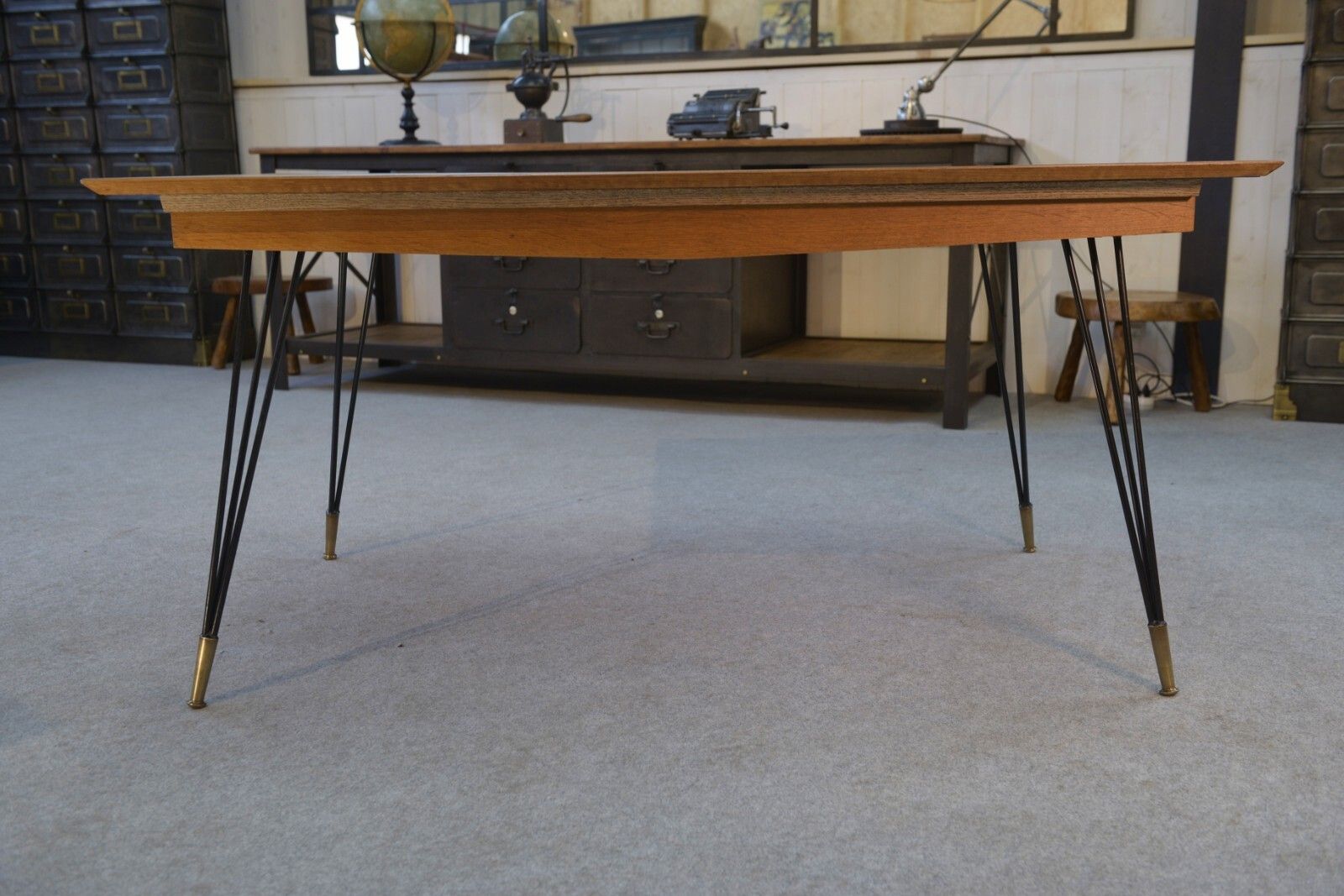 1960's Italian Design Cast Iron Bronze Oak Table And Stand photo buy