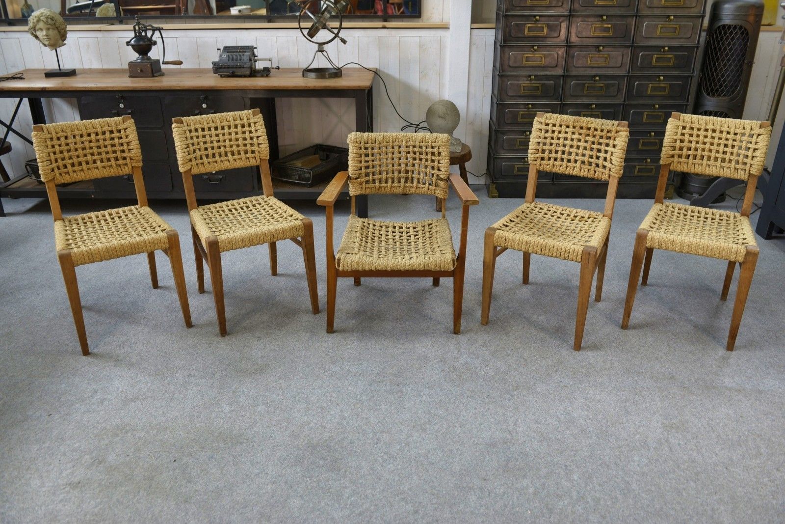 Set Of 6 Woven Rope Chairs By Adrien Audoux & Frida Minet 1940's photo furniture