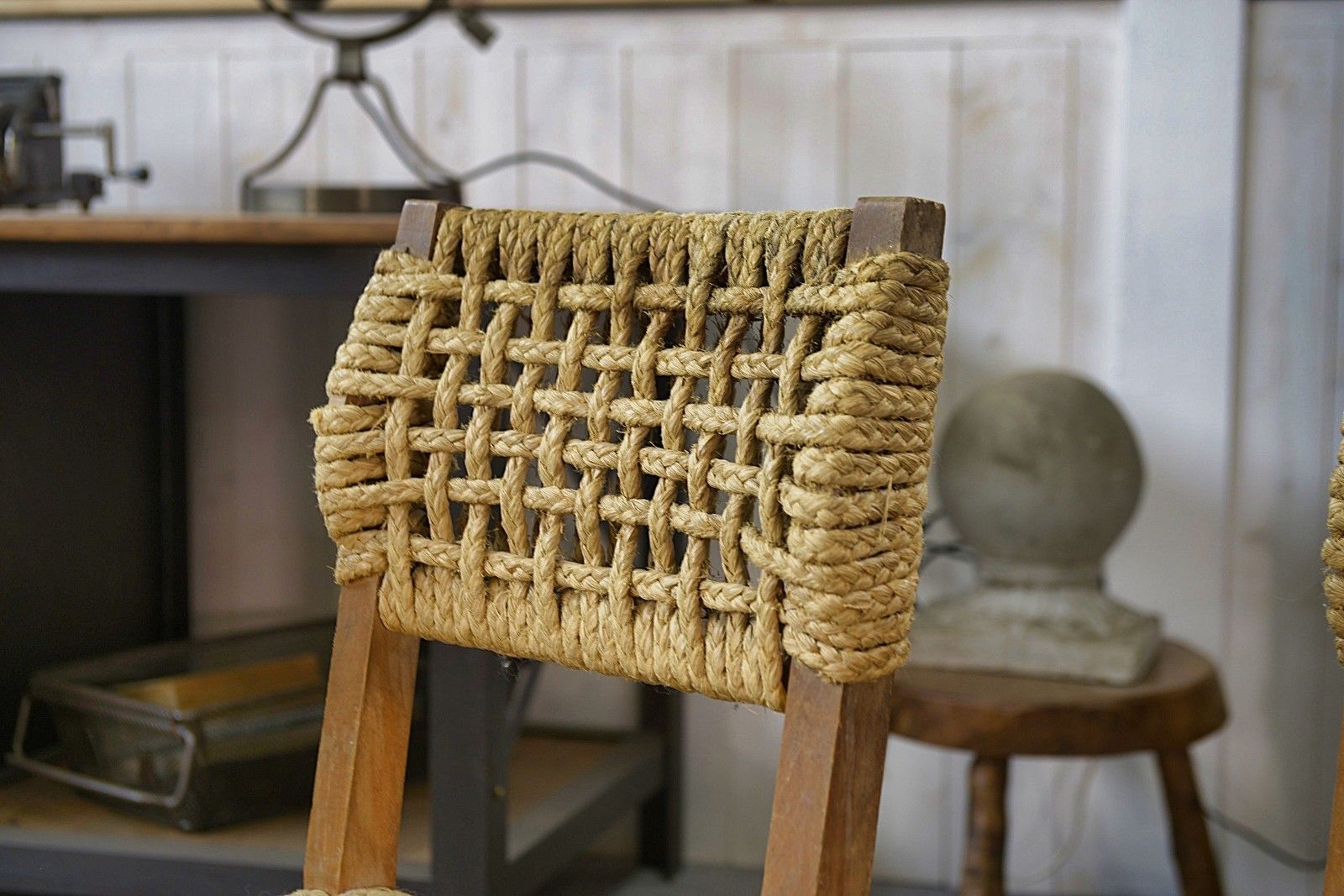 Set Of 6 Woven Rope Chairs By Adrien Audoux & Frida Minet 1940's photo for sale