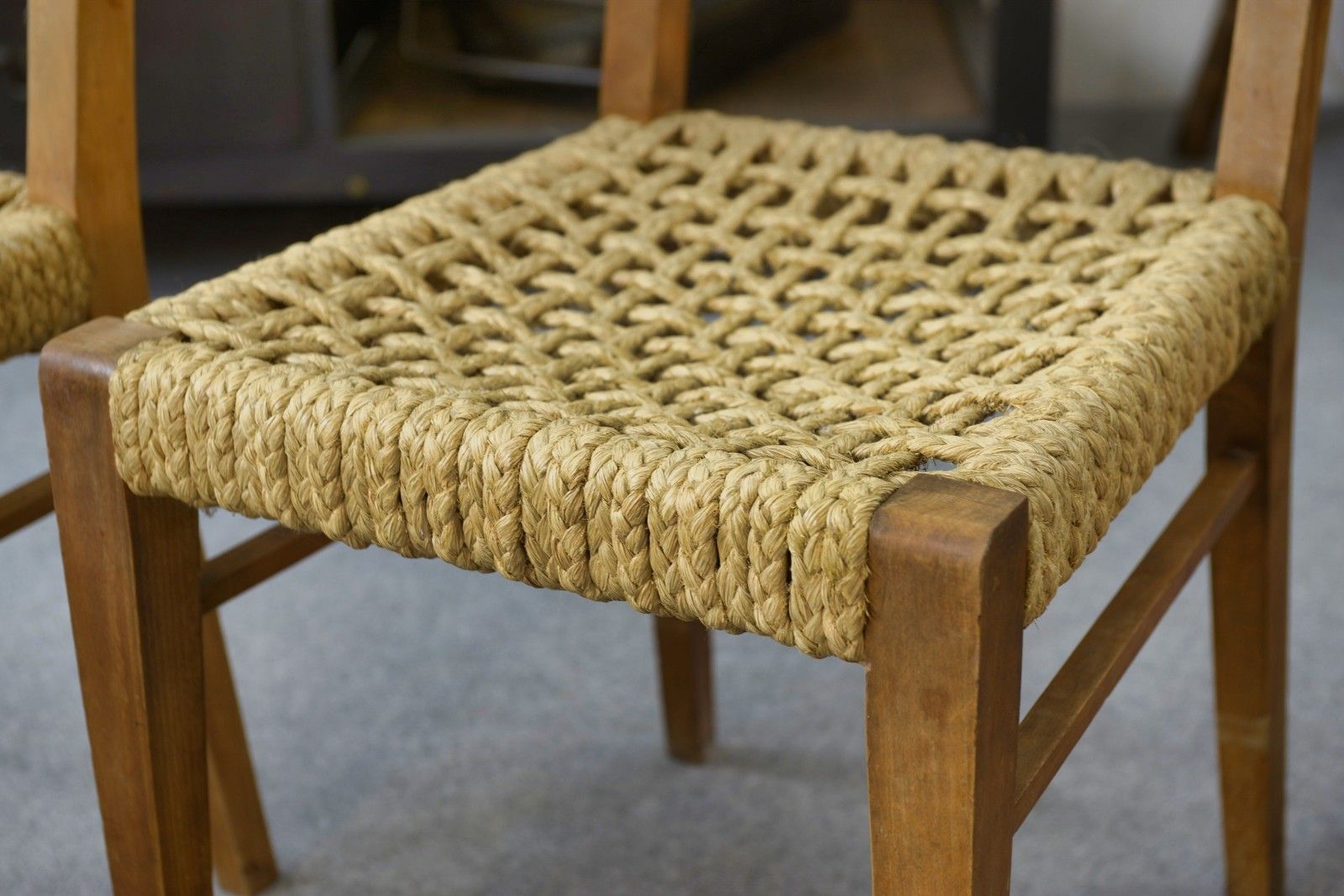 photo vinterior Set Of 6 Woven Rope Chairs By Adrien Audoux & Frida Minet 1940's