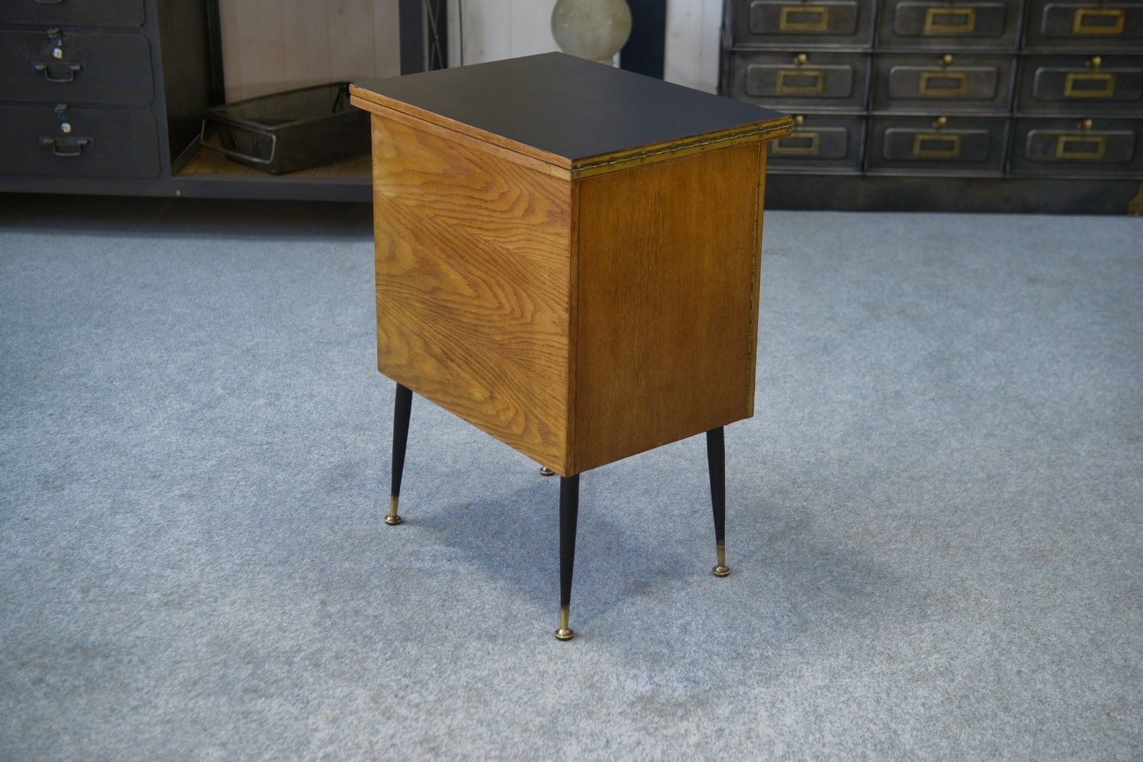 1960's Office, Steel, Brass And Oak Folding Side Cabinet photo Furniture
