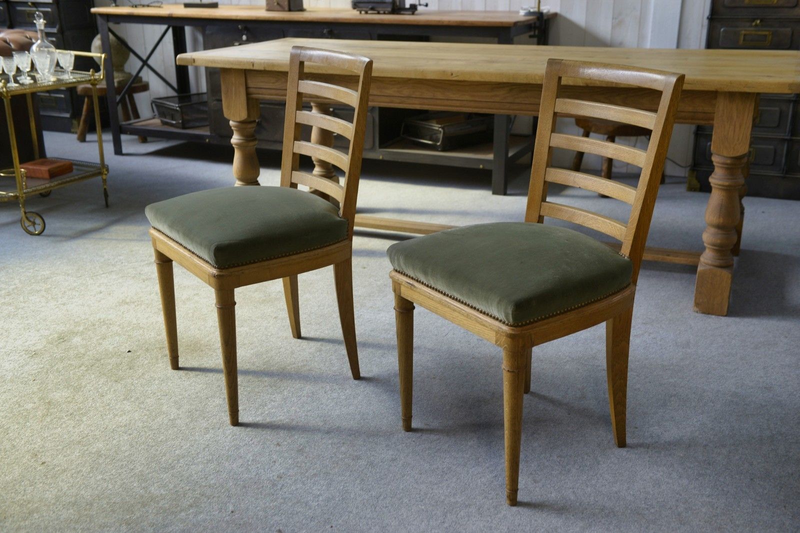 1940's Green Velvet Modern Chairs With Seats Pair photo Furniture