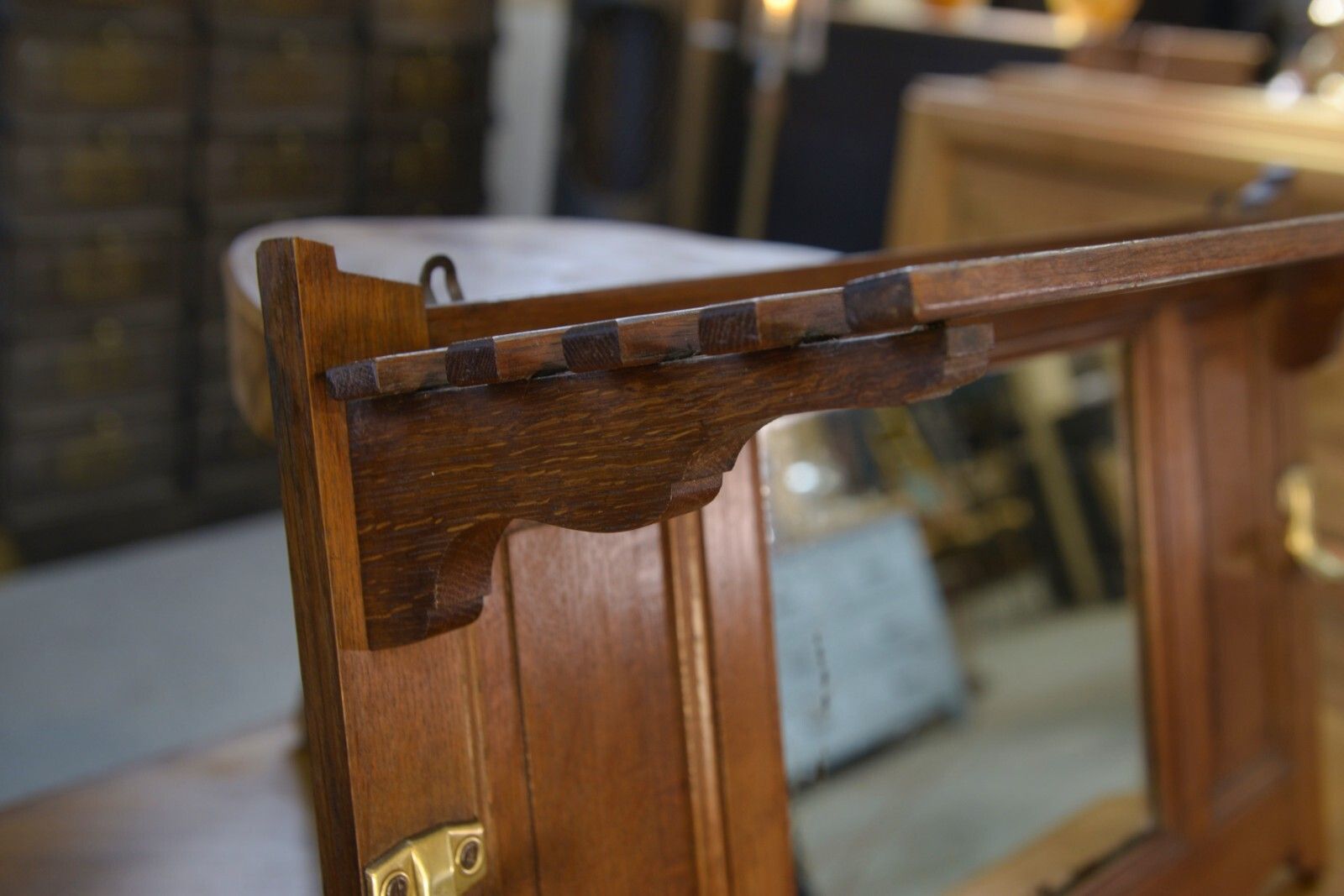 Solid Oak Coat Rack And 2 Brass Art Deco Hangers 1930's photo vinterior