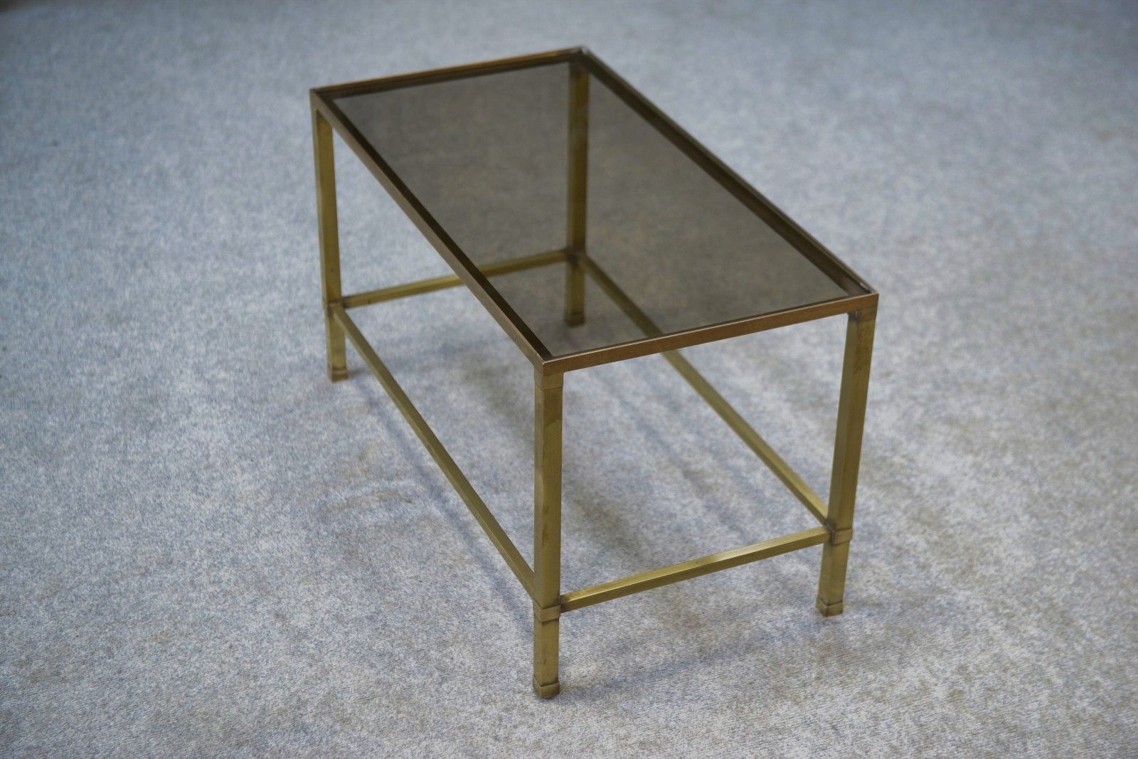 Furniture 1950's Brass And Smoked Glass Coffee Table photo