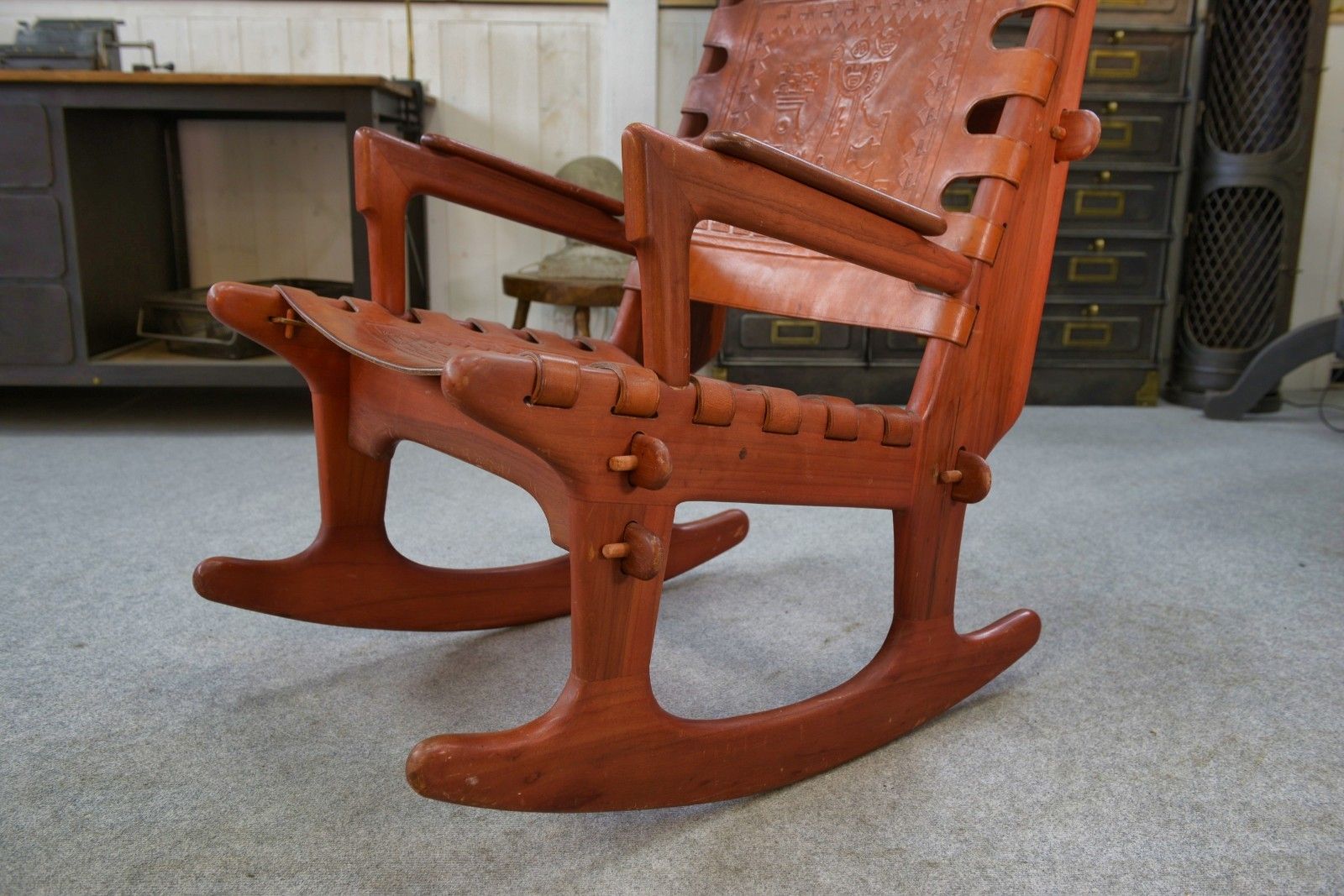 1960's Red Wood And Leather Armchair By Angel Pazmino photo Furniture