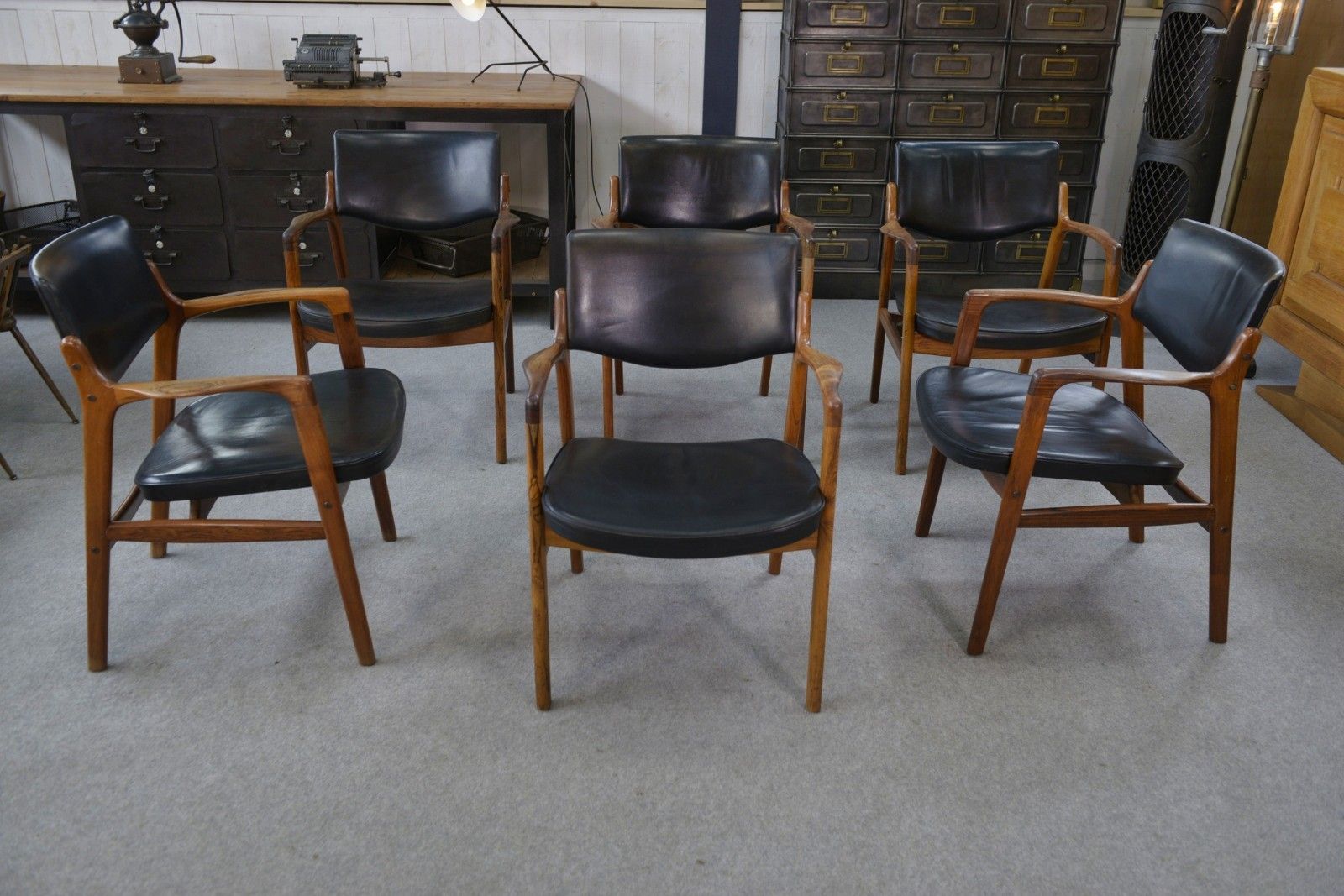 Set Of 6 Scandinavian Leather And Rosewood Armchairs By Gondo Gravesen photo furniture