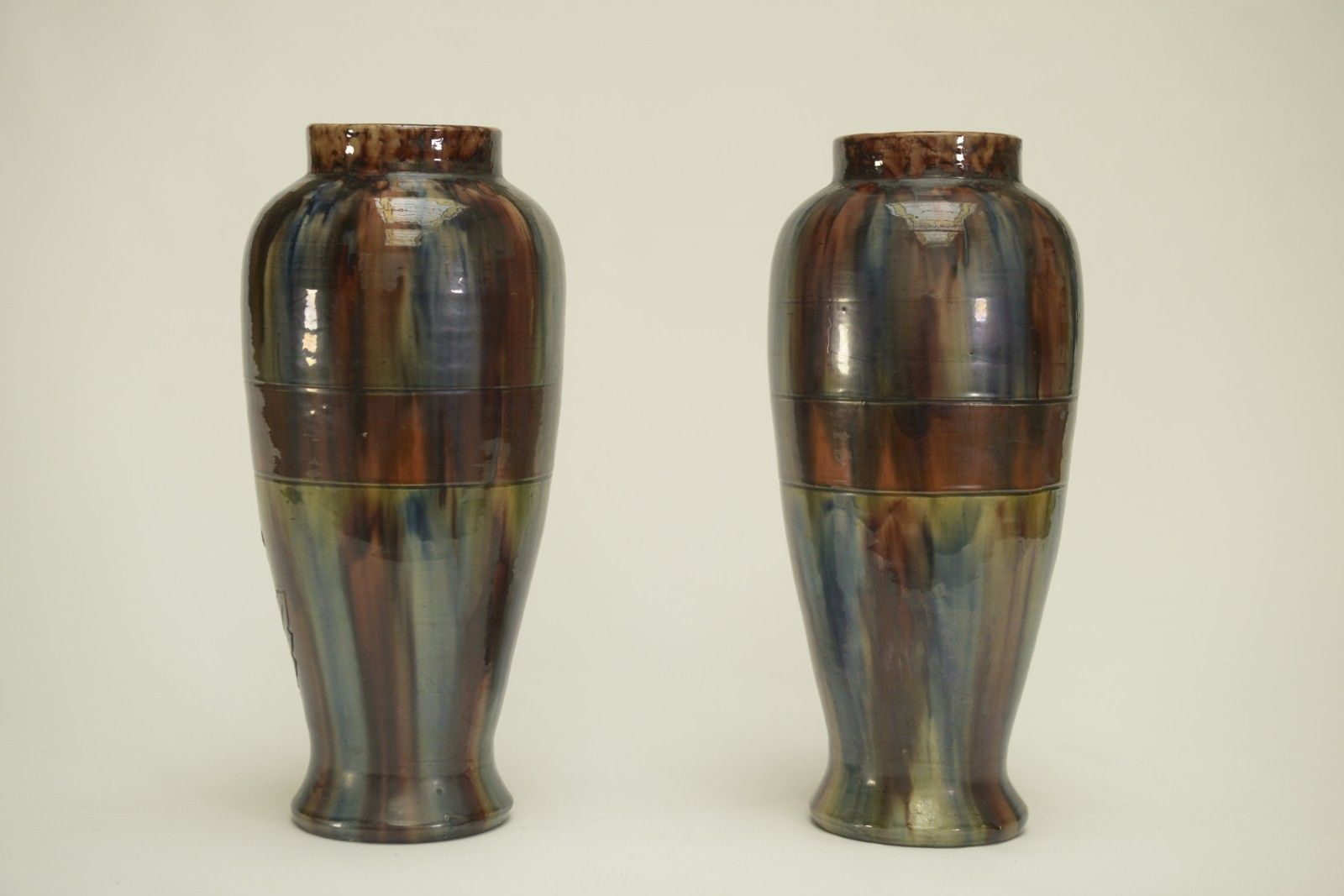 Pair Of Early 20th Century Slipper Vases Stamped Belgium 158 photo 1322.0