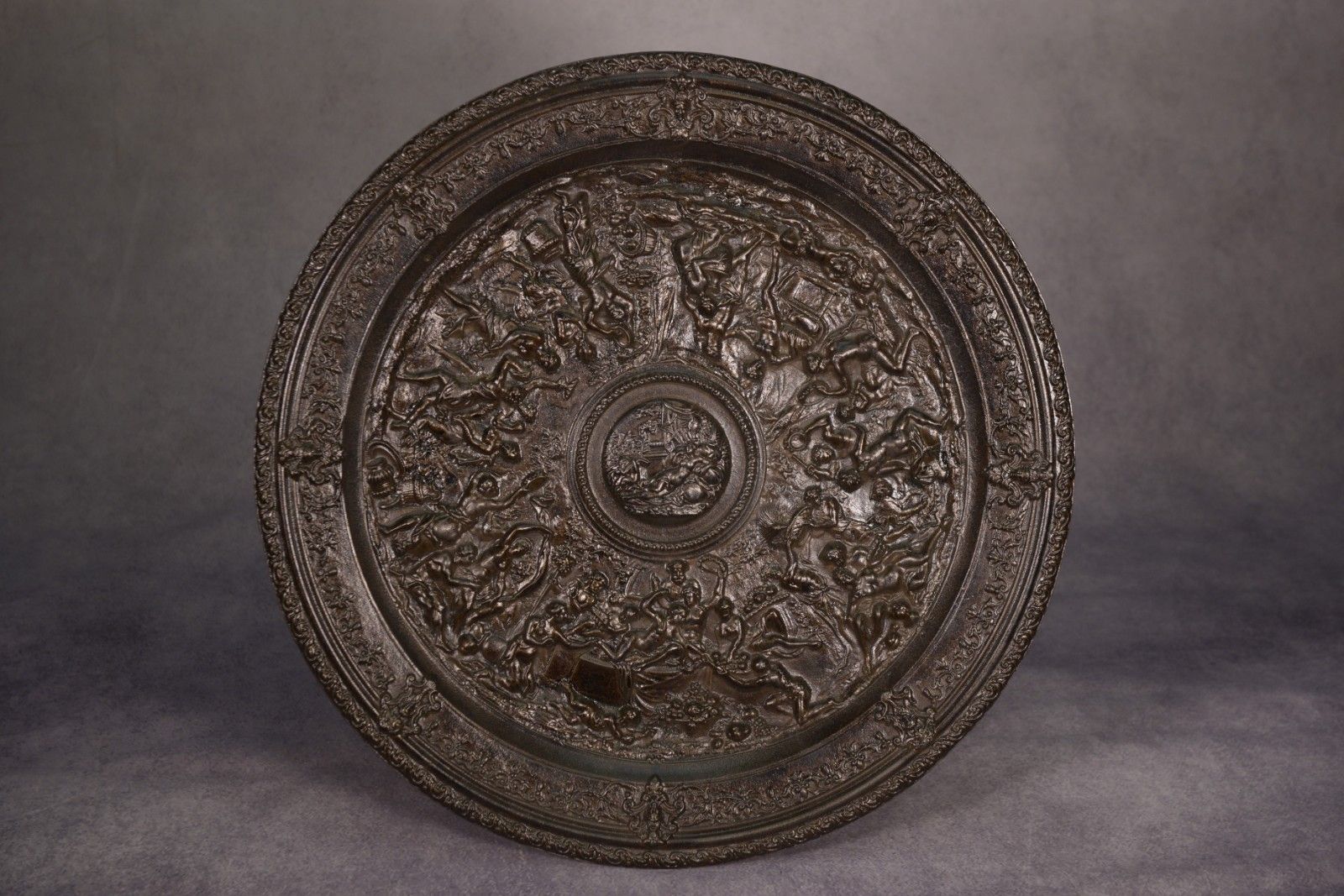 Antique Cast Iron Steel Patina Bronze Wall Plate 19th Century photo 278.0