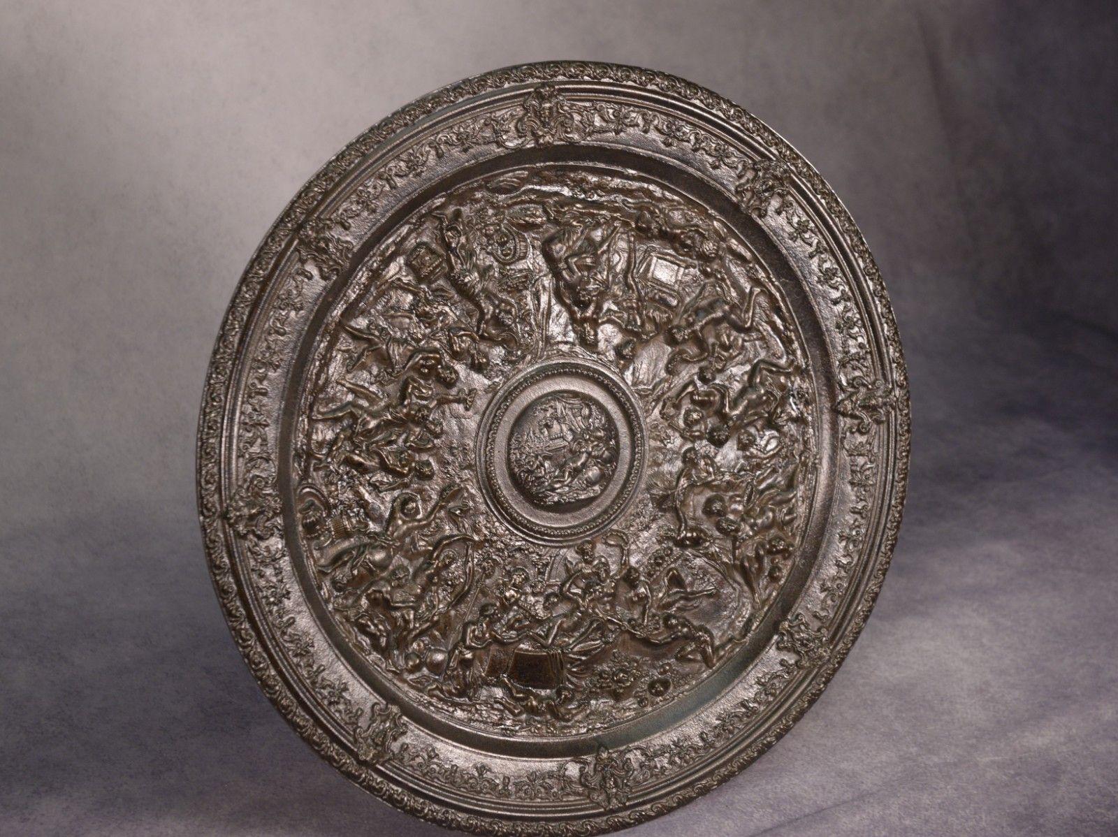 Art Antique Cast Iron Steel Patina Bronze Wall Plate 19th Century photo