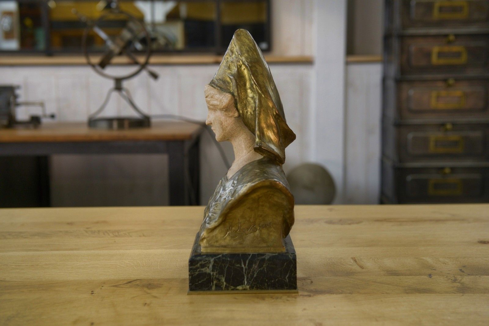 Bronze And Ceramic Bust Signed Henri Louis Levasseur Late 19th Century photo vintage