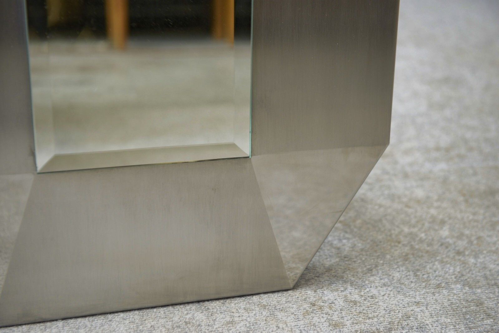 Brushed And Chrome Stainless Steel Design Mirror, Beveled Glass 1970's photo 331.0