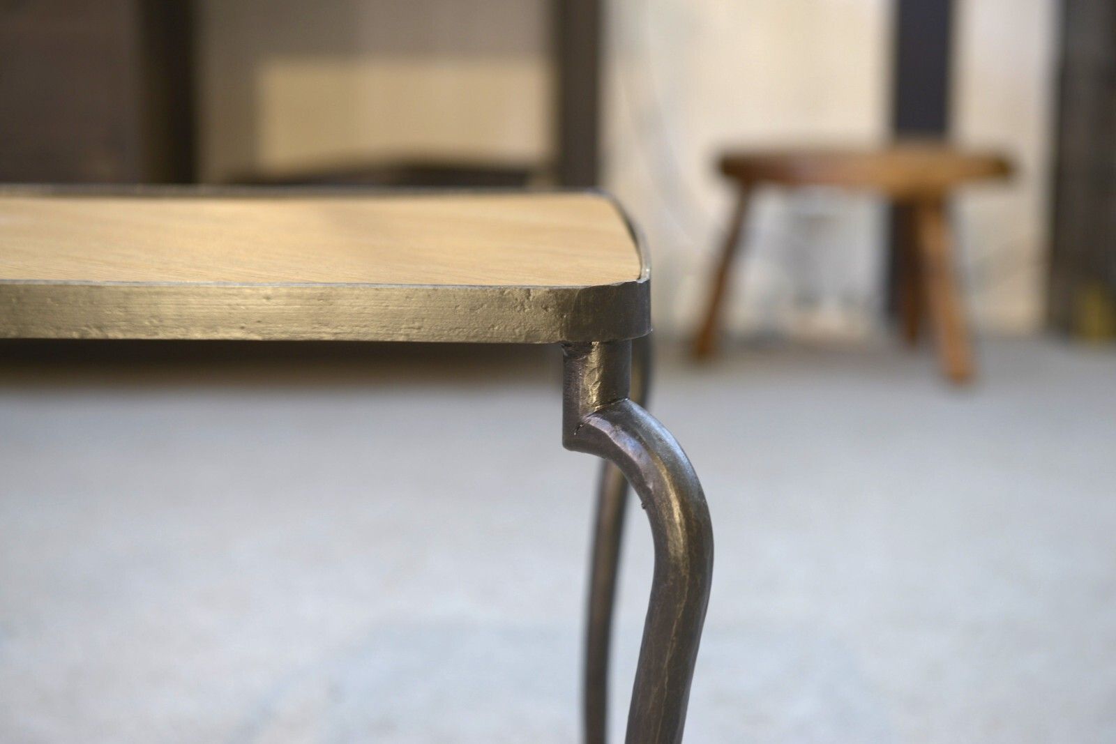 Pair Of Wrought Iron Side Tables And Oak Top French Work photo vintage