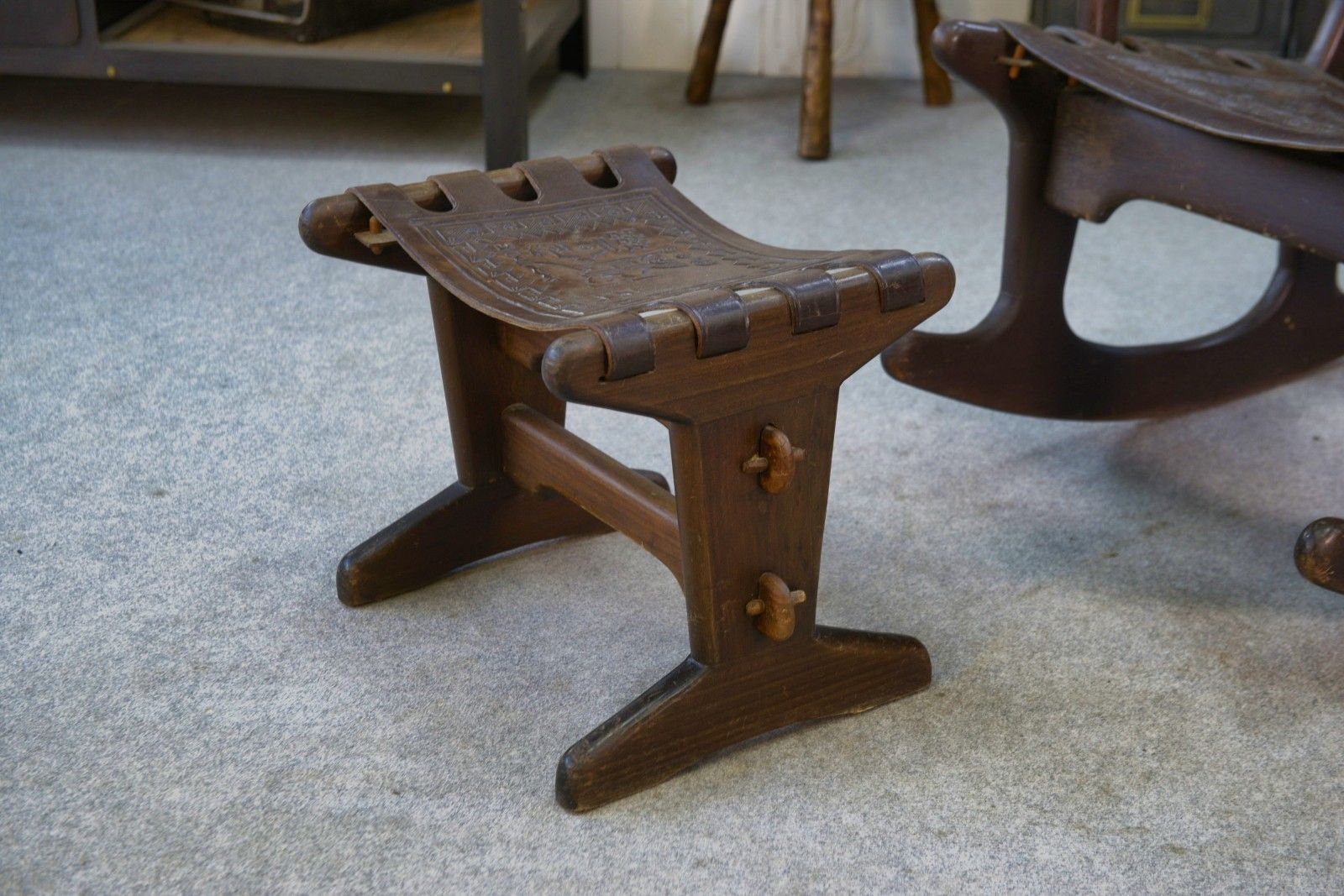 1960's Brown Wood And Leather Ottoman Armchair By Angel Pazmino photo 1763.0