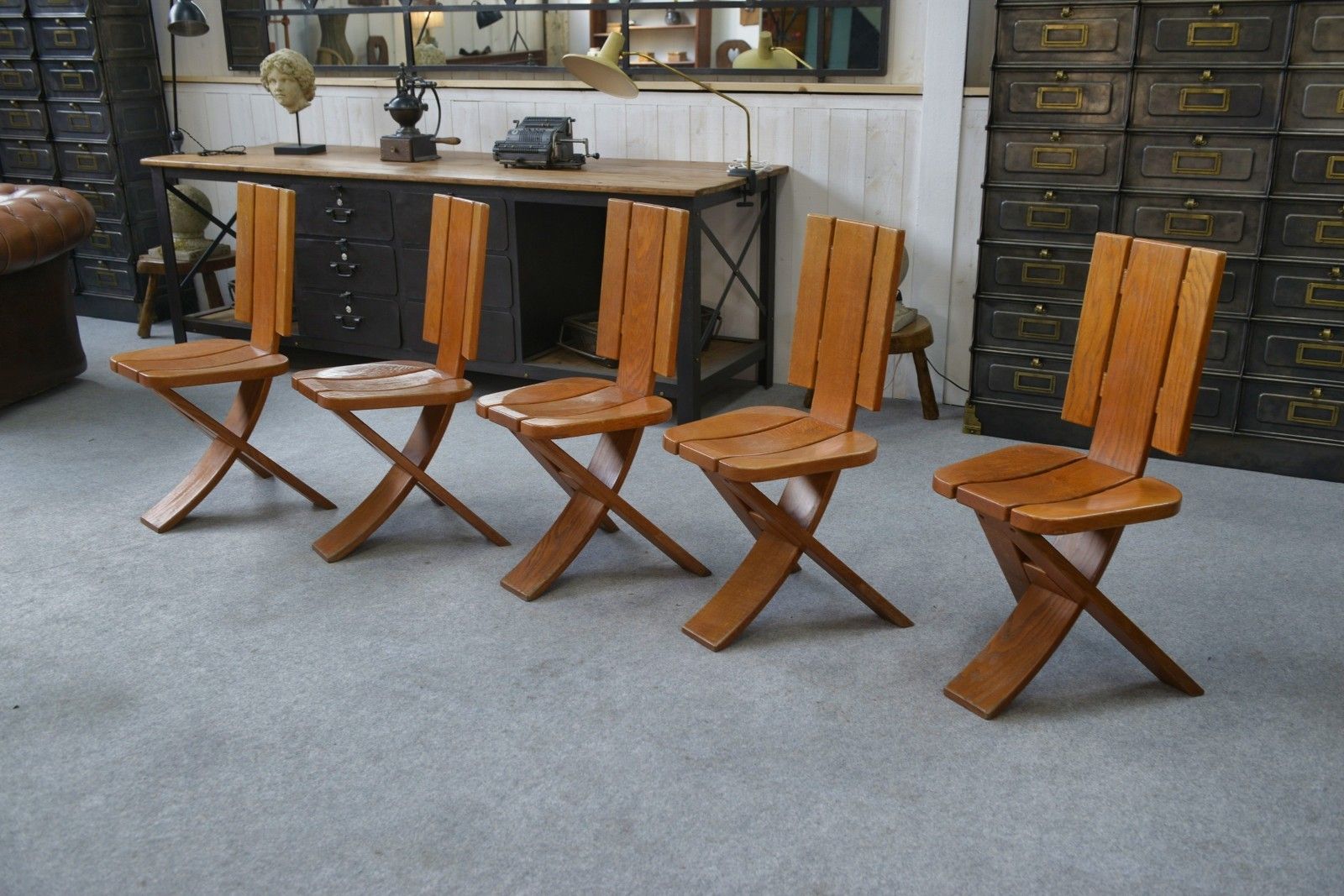 1970's Seltz Manufacture Solid Oak Chair Set Of 5