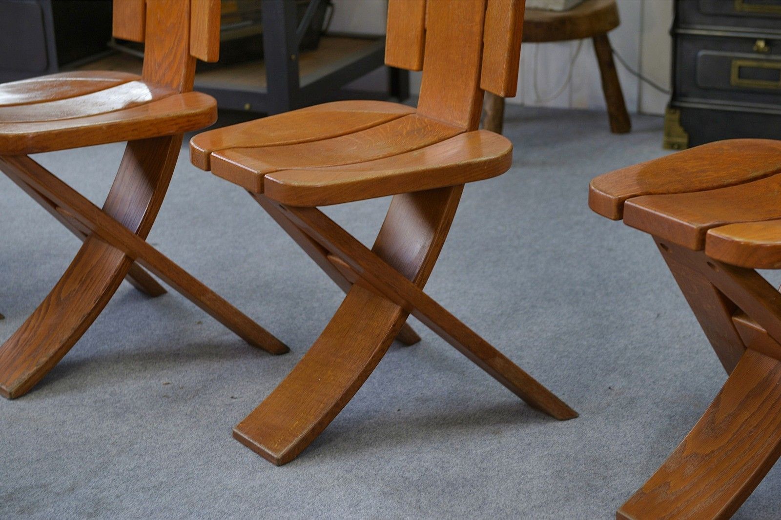 1970's Seltz Manufacture Solid Oak Chair Set Of 5 photo 5509.0