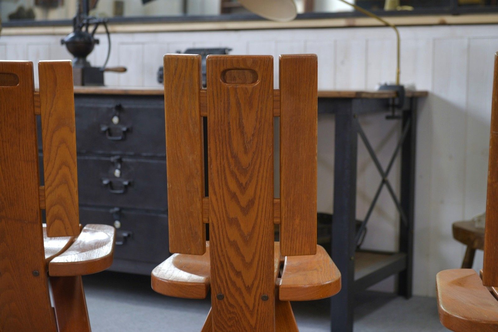 1970's Seltz Manufacture Solid Oak Chair Set Of 5 photo buy
