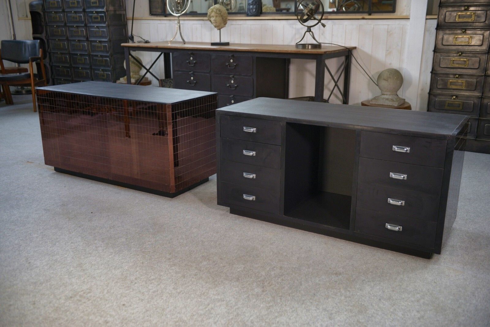 Furniture Set Of 2 Smoked Mirror Dressing Tablets/Countertops With Drawers photo