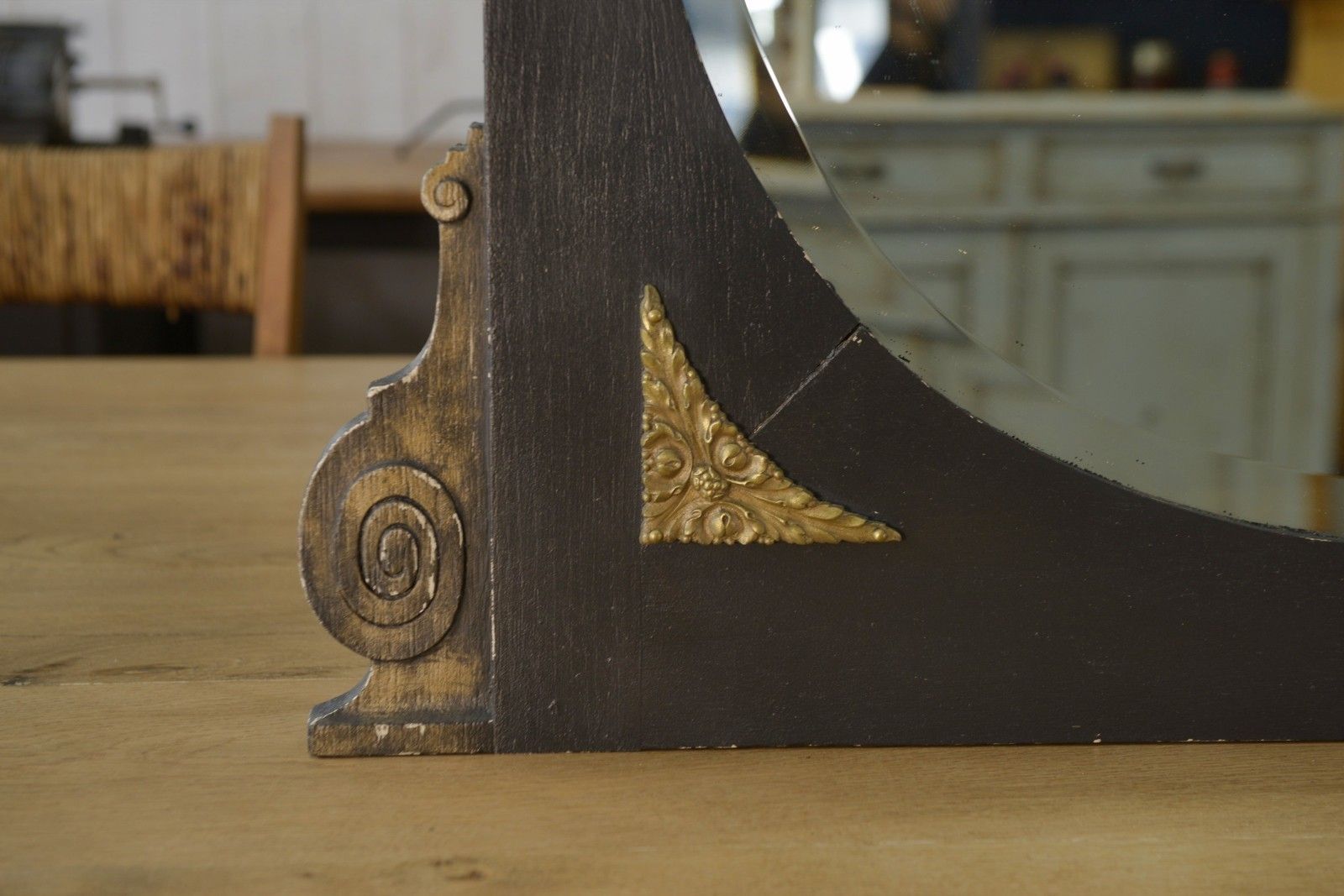 1930's Art Deco Wood And Bronze Ornament Mirror photo for sale