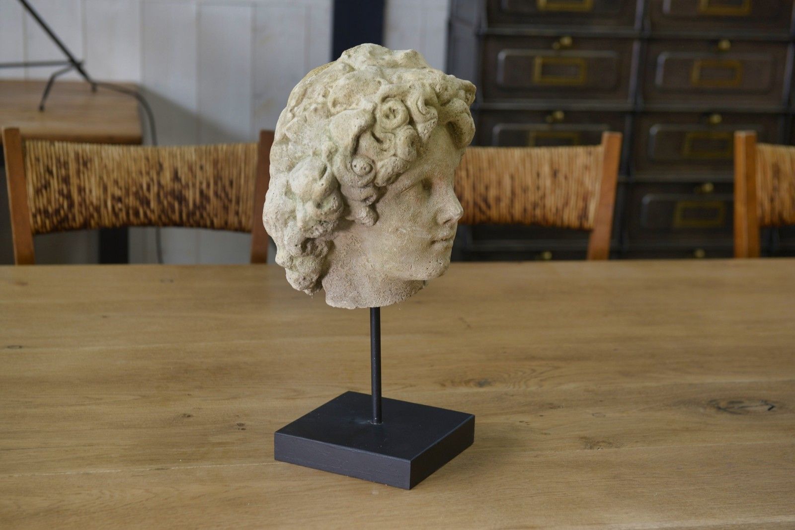 Reconstructed Stone Head Sculpture Carved Antique Style 19th Century photo for sale