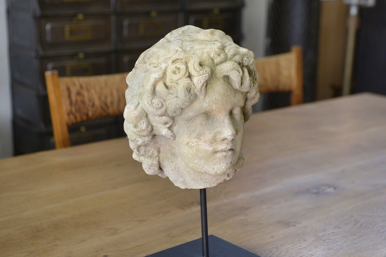 photo furniture Reconstructed Stone Head Sculpture Carved Antique Style 19th Century