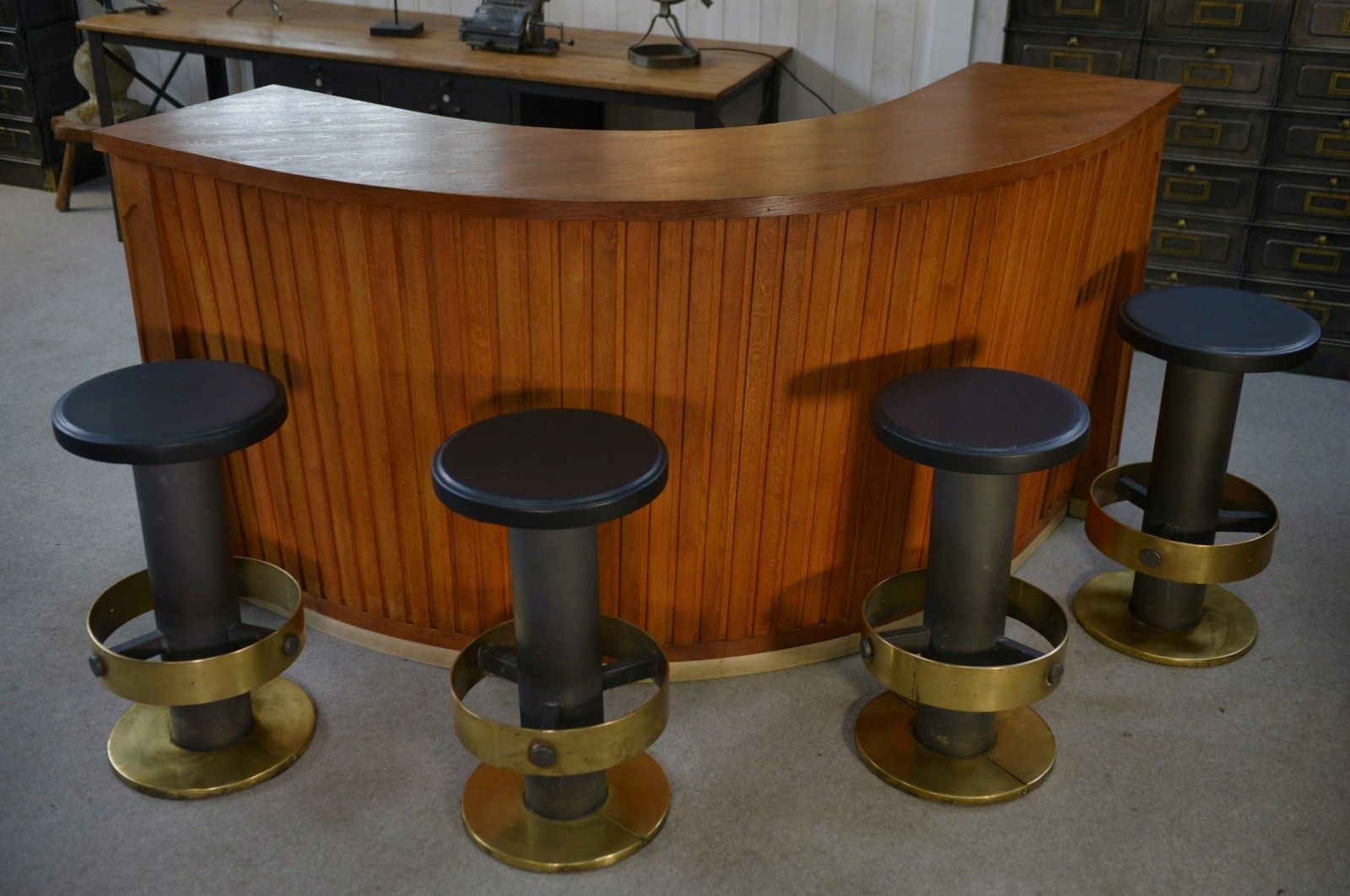 1980's Steel And Brass Stool Set Of 6 photo vintage