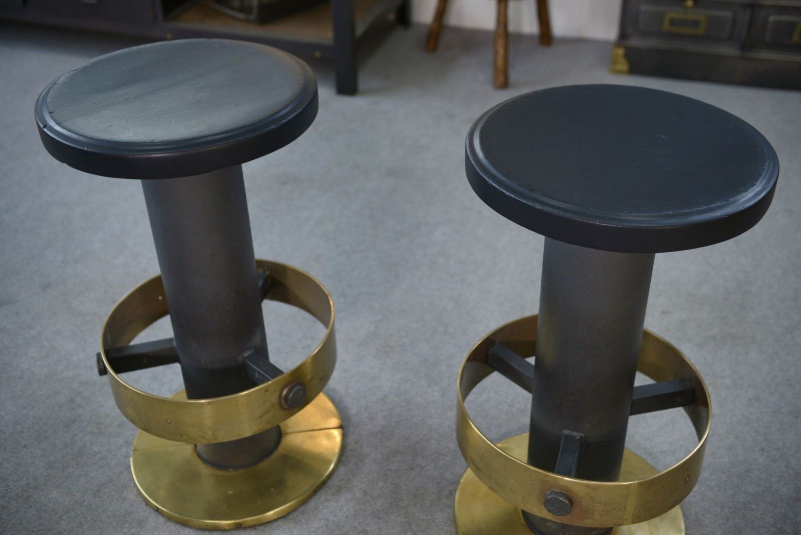 photo buy 1980's Steel And Brass Stool Set Of 6