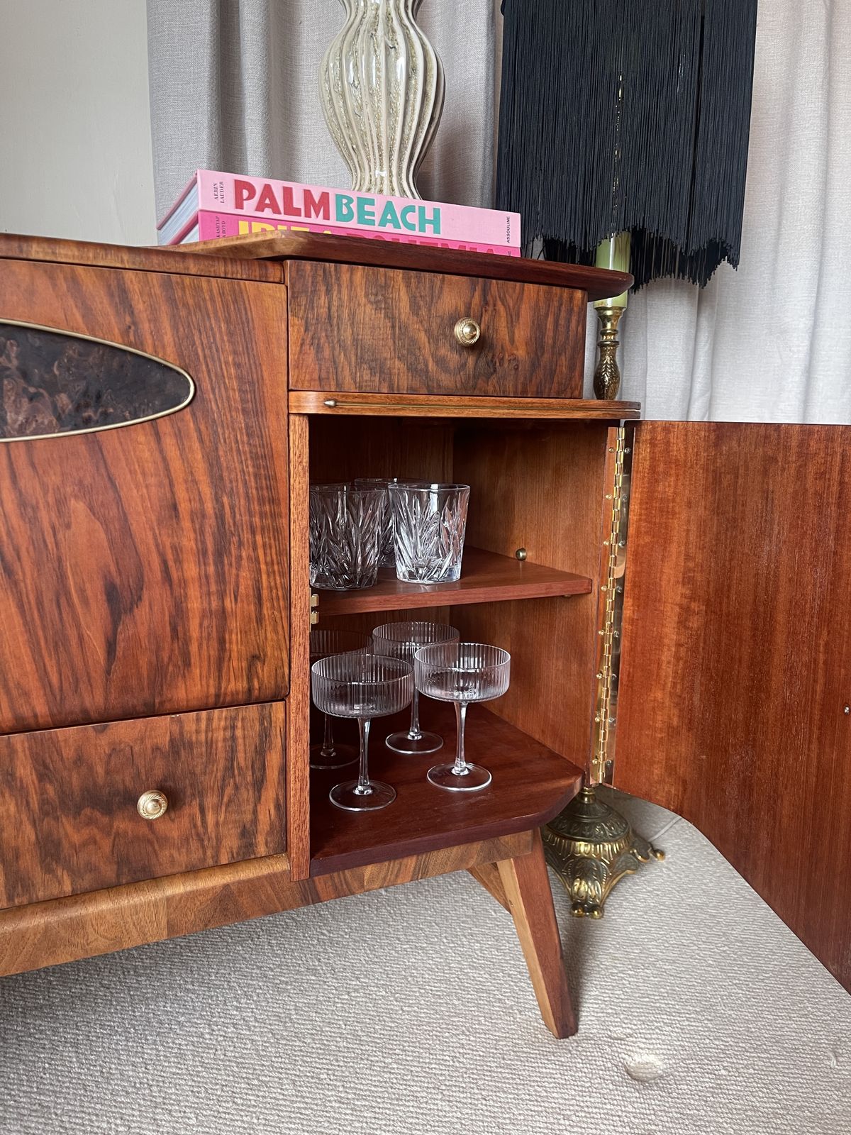 Mid Century Beautility Walnut Burl Cocktail Cabinet photo 1450.0
