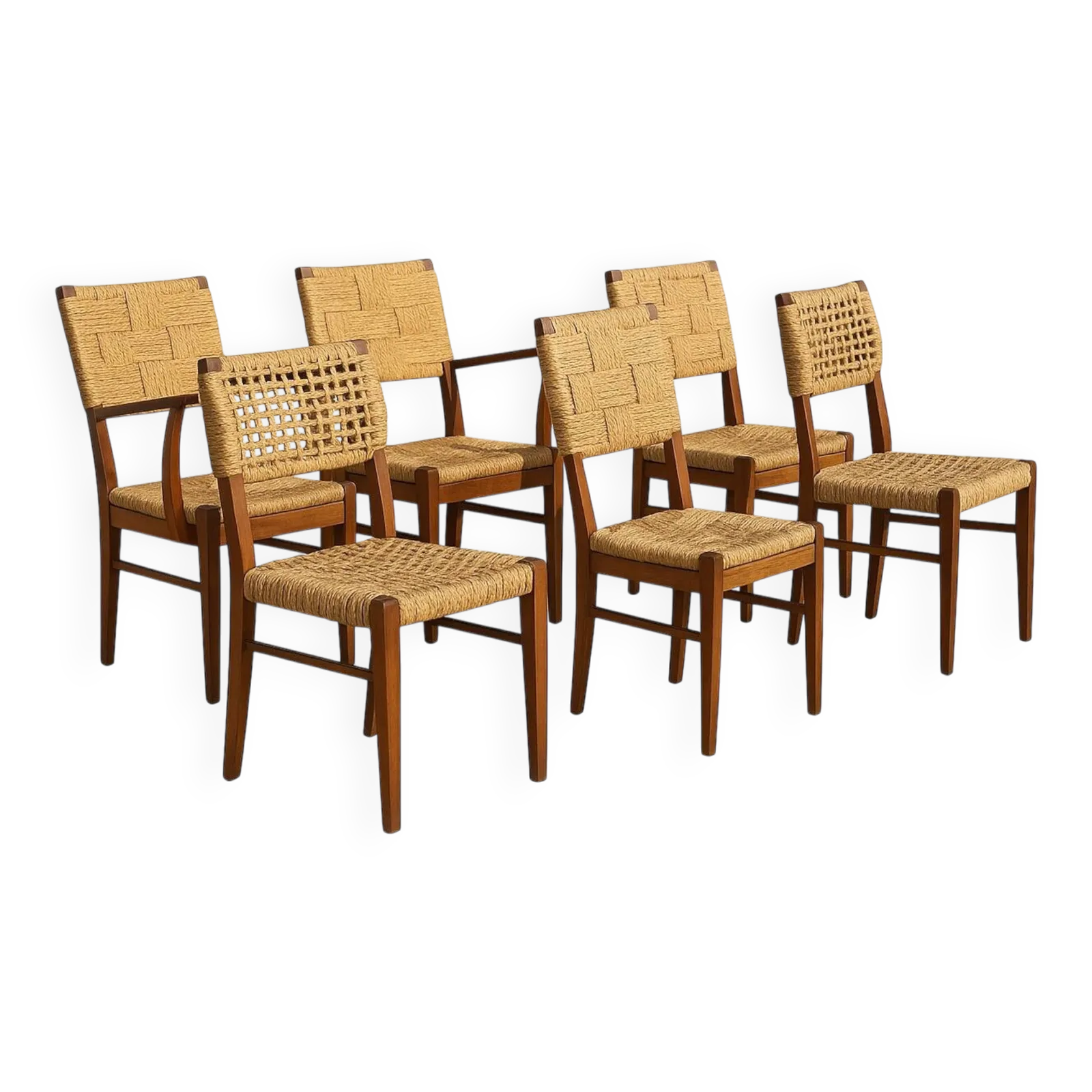 Audoux Minet Armchair And Chair Set, 1950s, Set Of 6