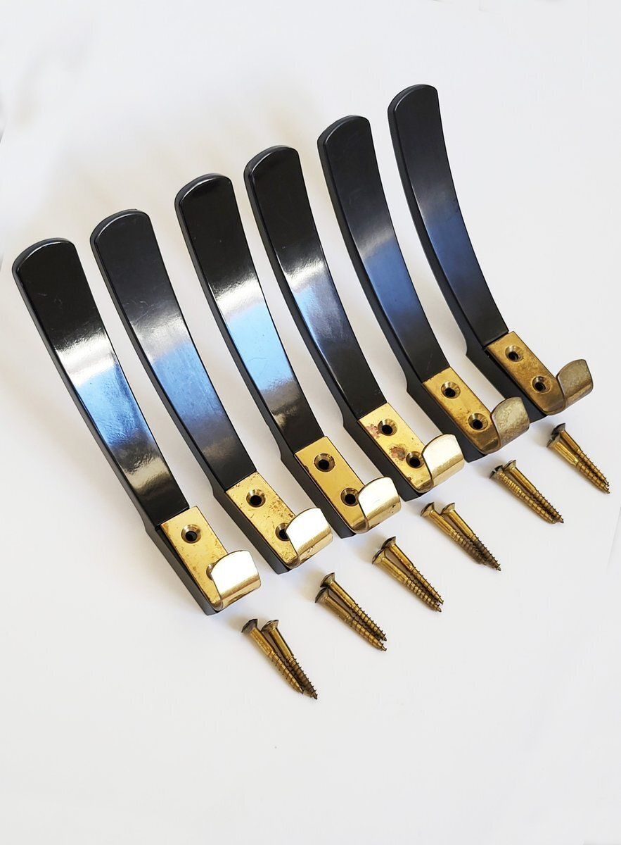 Mid Century Austrian Bakelite And Brass Wall Hooks, 1950s, Set Of 6 photo furniture