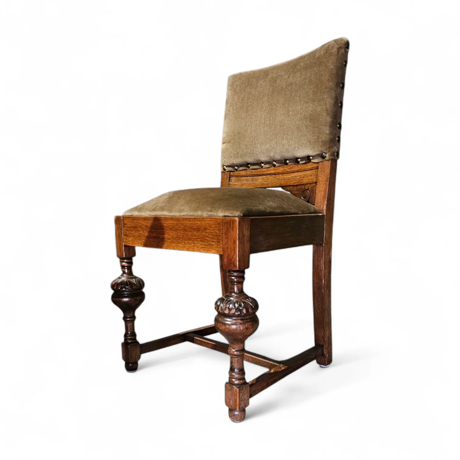 Jacobean / Tudor Style / Oak Chairs / Green Velvet / 1930s photo furniture