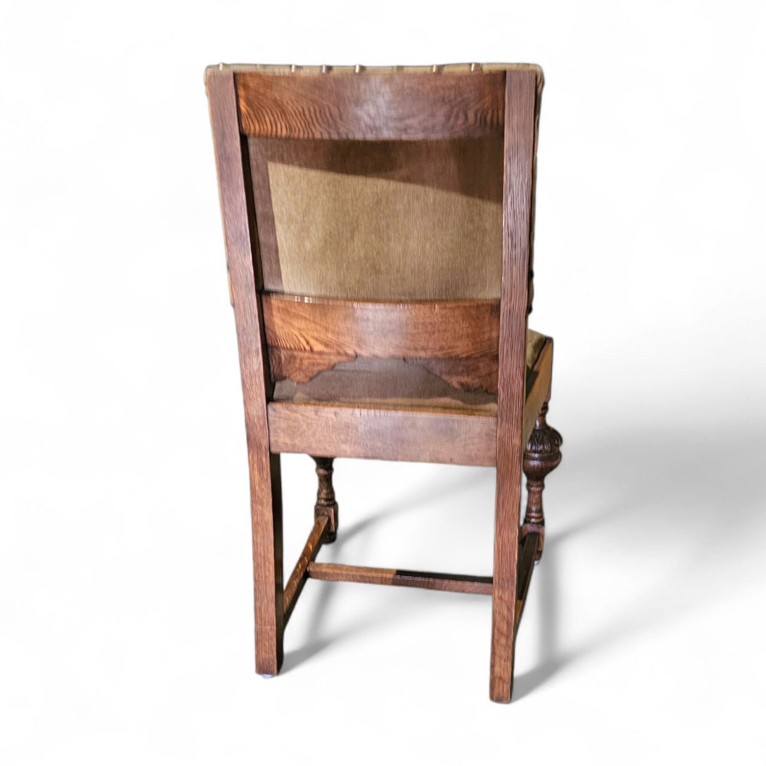 photo for sale Jacobean / Tudor Style / Oak Chairs / Green Velvet / 1930s