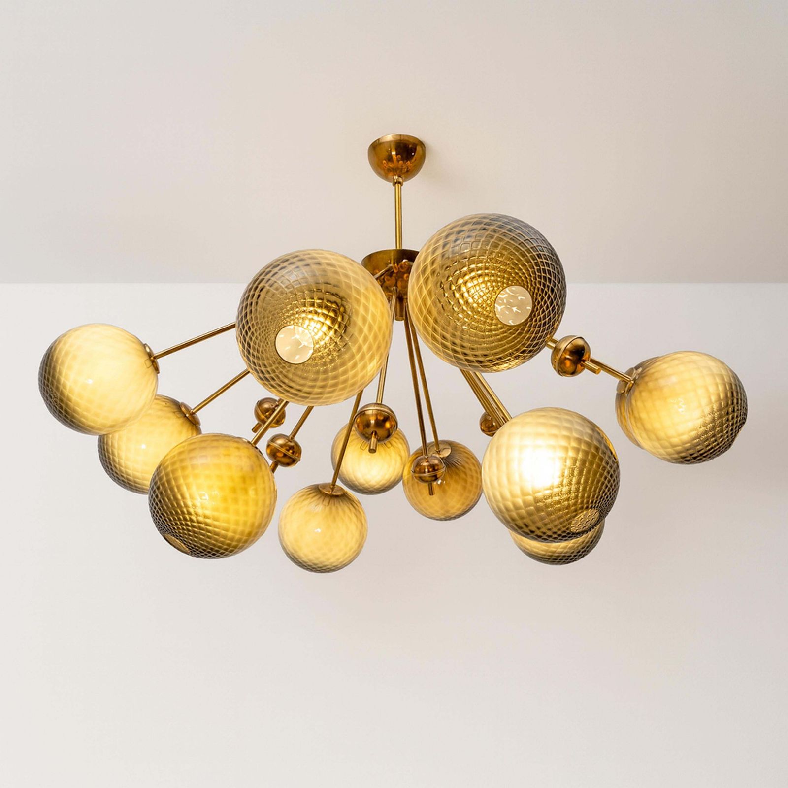 “Galaxy” Chandelier In Brass And Fumé Murano Glass photo for sale