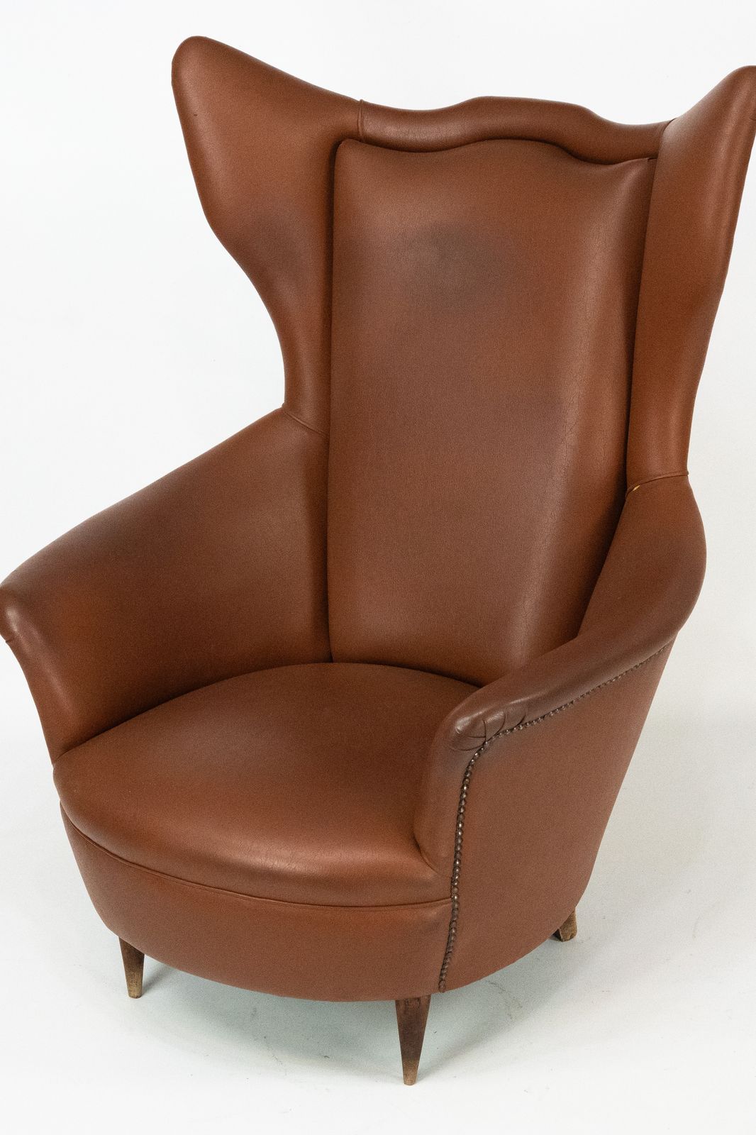 Mid Century Italian Wingback Armchair In Leatherette, 1950s photo for sale