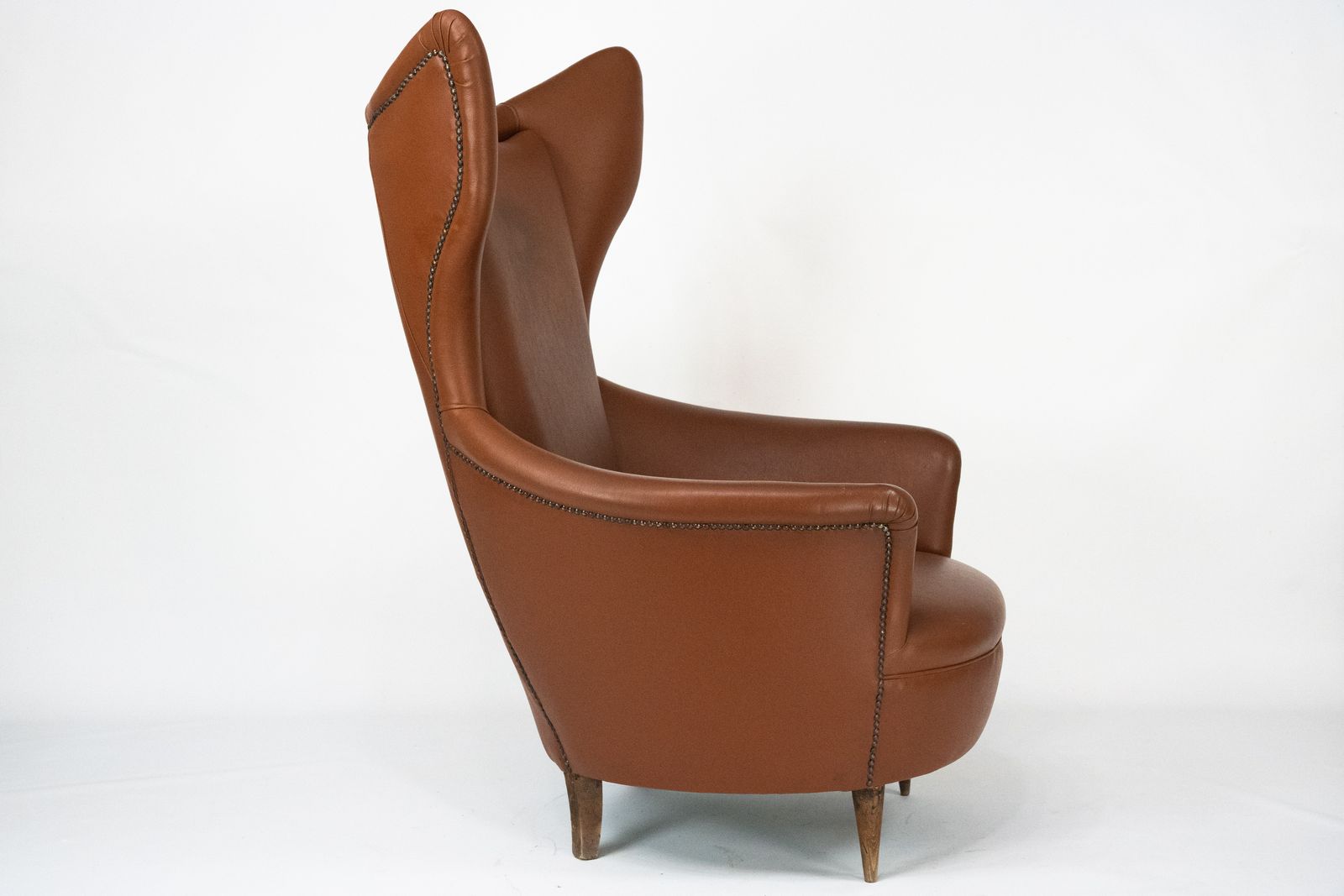 Mid Century Italian Wingback Armchair In Leatherette, 1950s photo vintage