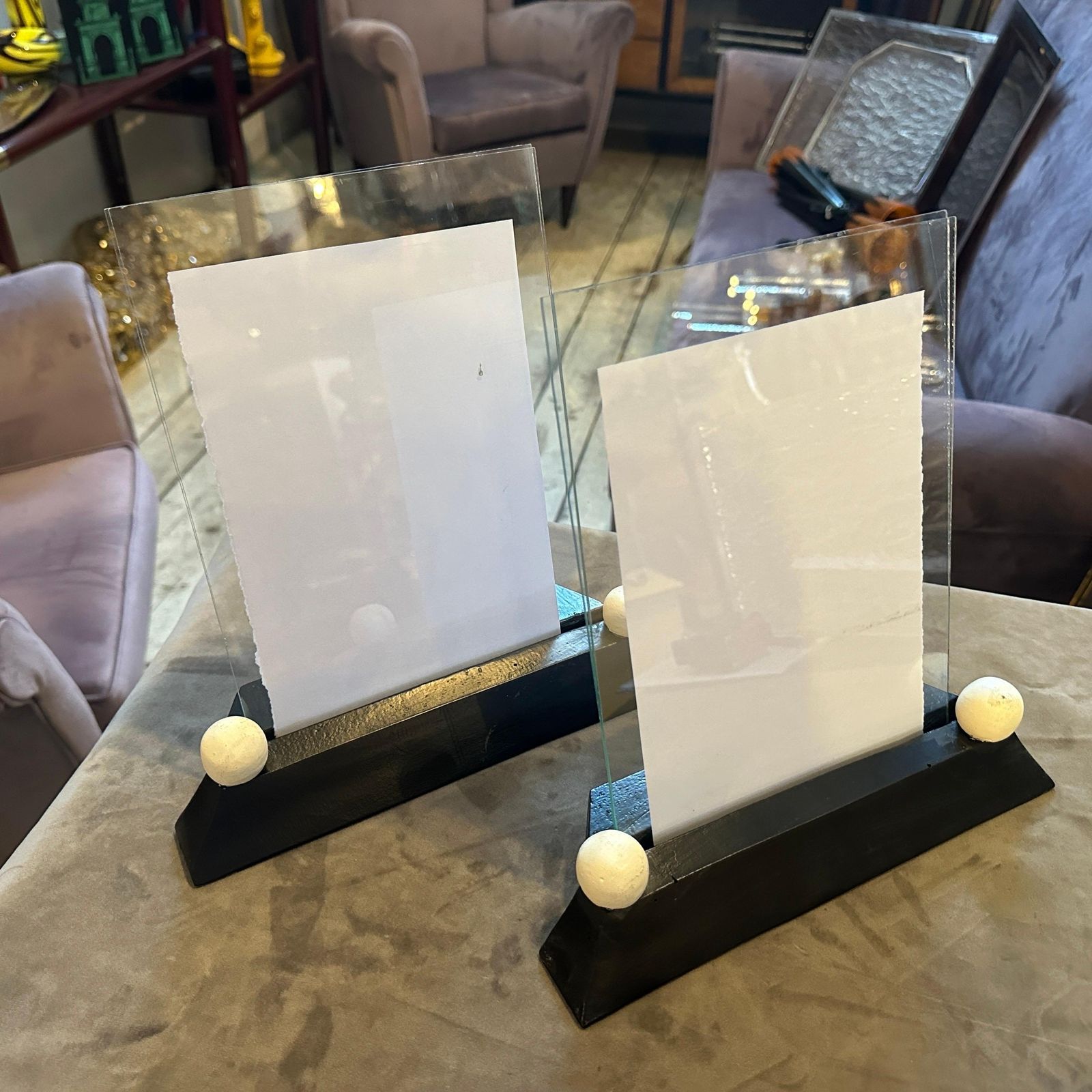 Two Art Deco Black And White Lacquered Wood And Glass French Picture Frames photo Home Decor